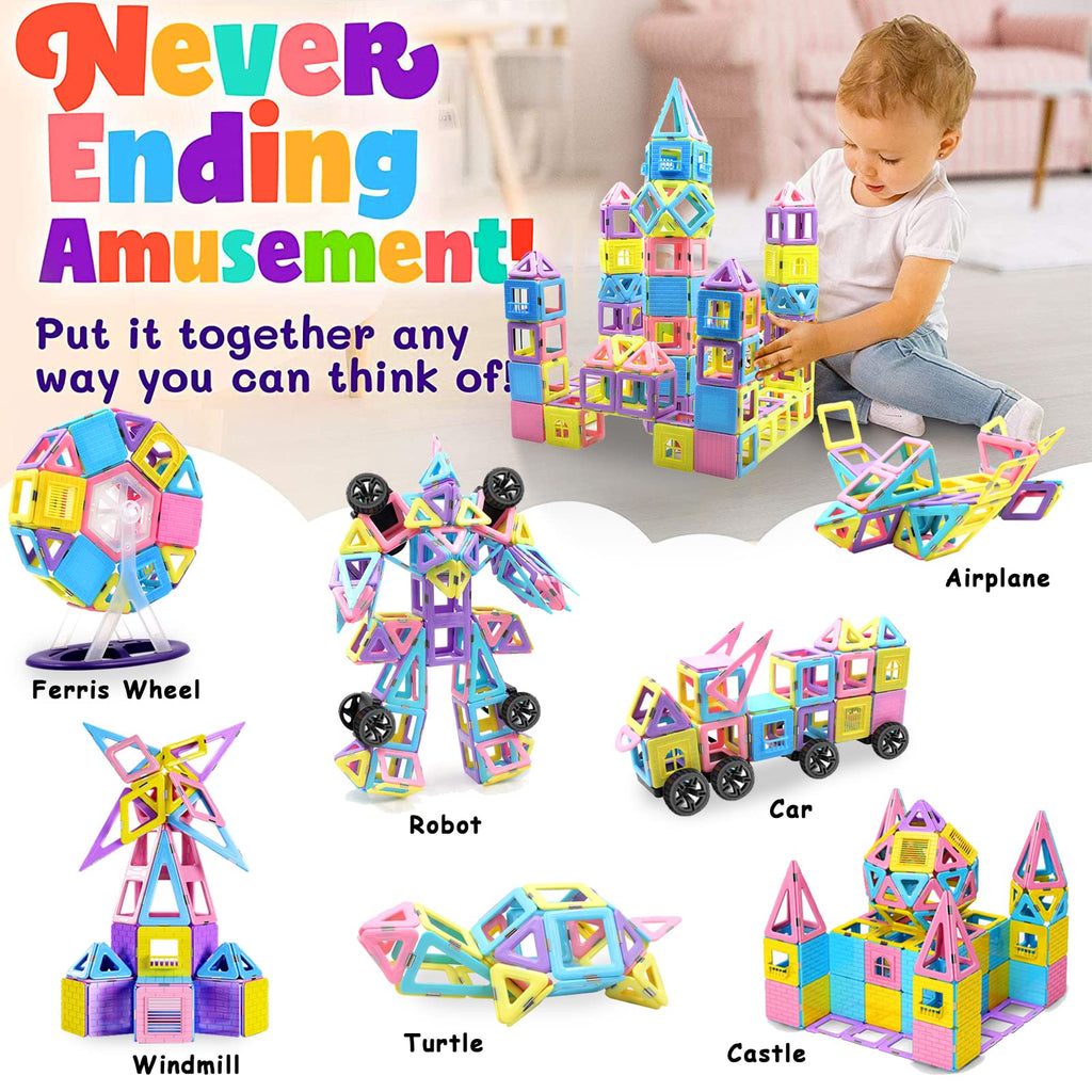 Tolnetr Magnetic Tiles Toys for 3 4 5 6 7 8+ Year Old Boys Girls Upgrade Macaron Castle Blocks Building Set for Toddlers STEM Creativity/Educational Toys for Kids Age 3-6 Christmas Birthday Gifts