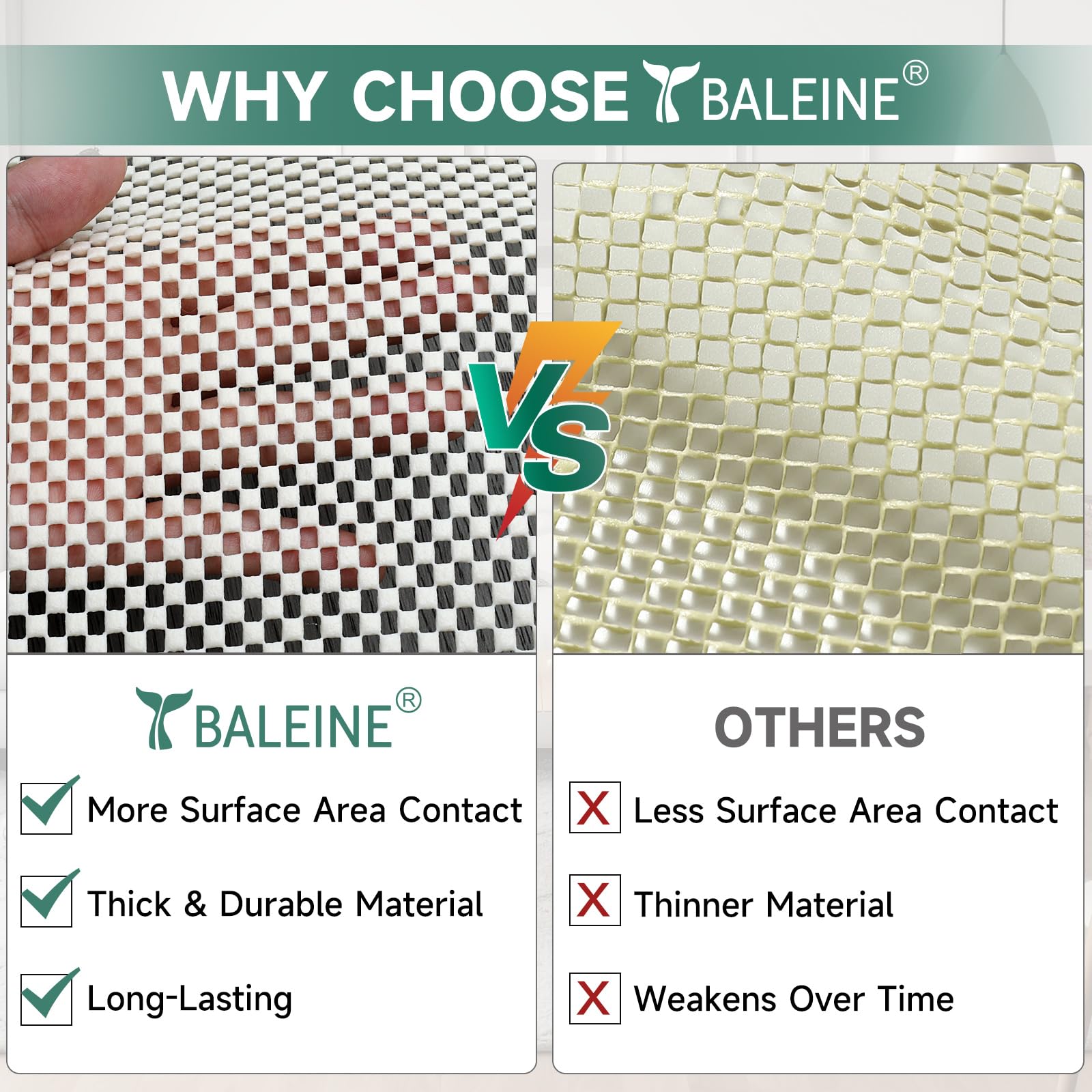 BALEINE Non Slip Rug Pad Rug Gripper for Hardwood Floors, Extra Thick Non Slip Mat Under Carpet (2'x3')