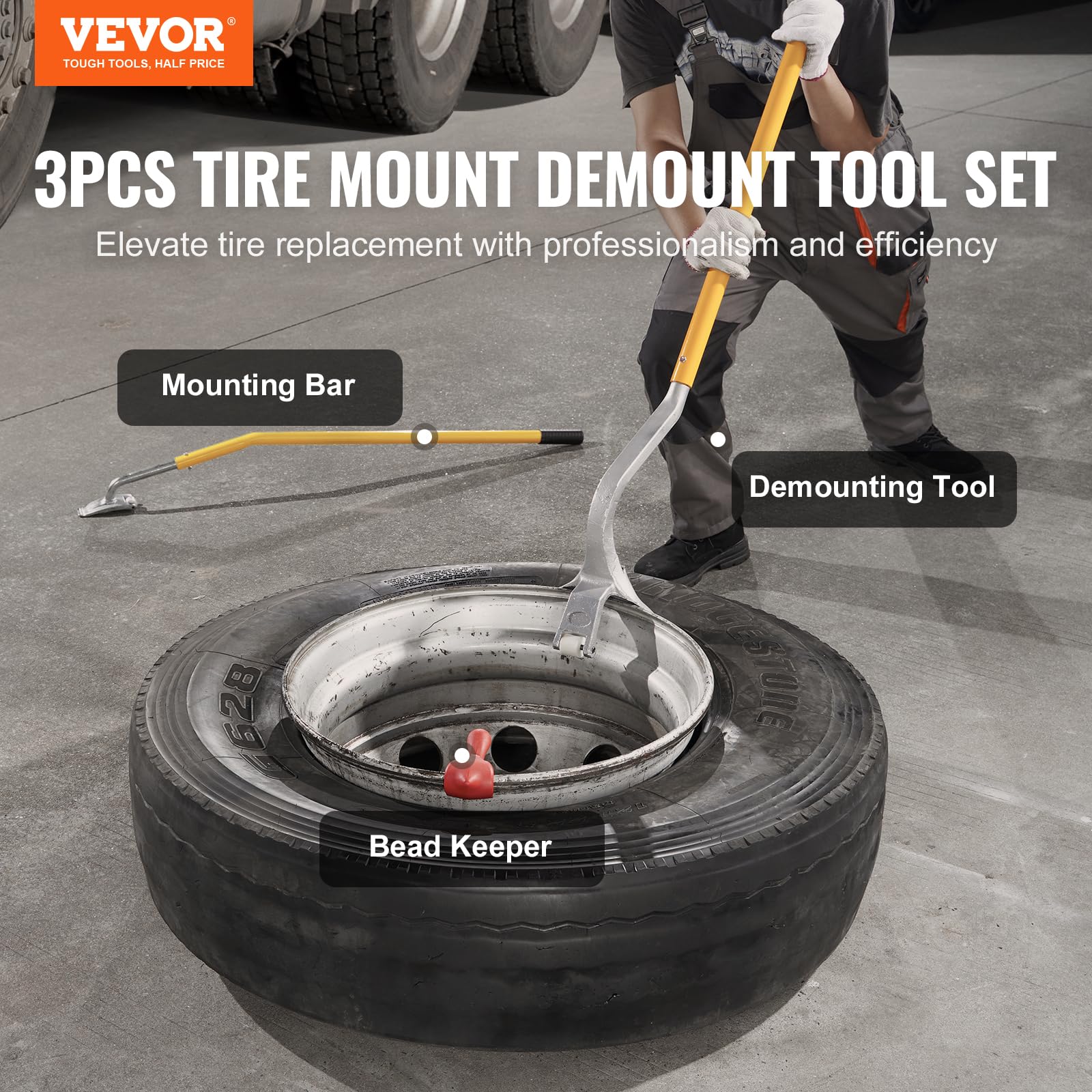 VEVOR Tire Mount Demount Tool 22.5" to 24.5" Tire Changer Steel Bead Breaker Extra Bead Holder Tubeless Truck Manual Tire Changing Tools for Car Repairing(Blue)