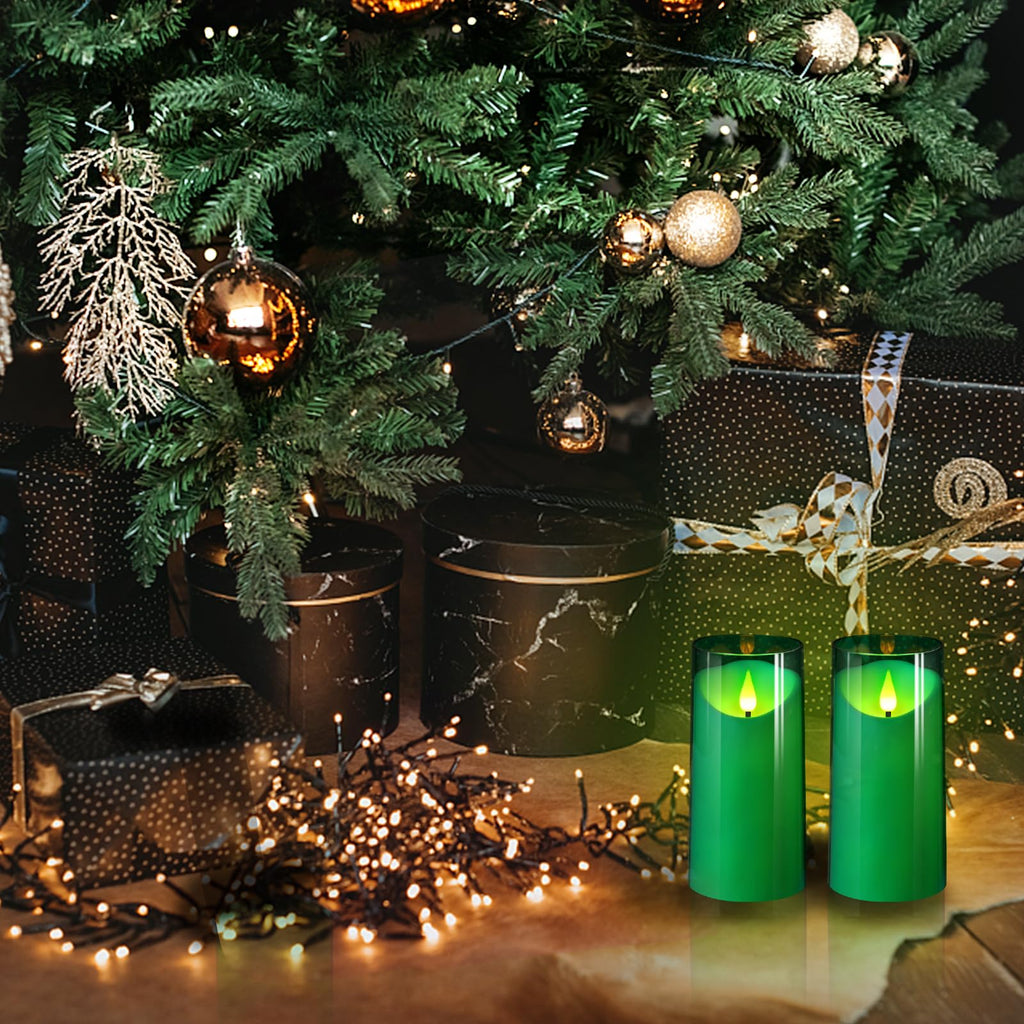 NURADA Flameless Candles with Remote Timer: 3D Wick Battery Operated Led Pillar Acrylic Fake Candle Set for Home Decoration Romantic Ambiance - Gold 2 Pack