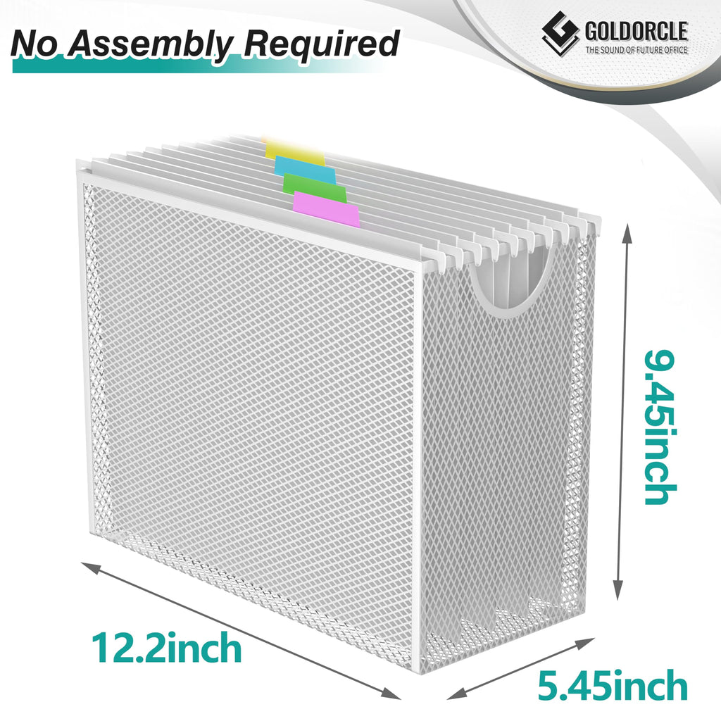 Hanging File Organizer, Letter-Size File Holder Filing Box with 5 Hanging Folders, Metal Mesh Desk File Folder Storage(No Assembly Required) (Blue, with 5 Grey Folders)