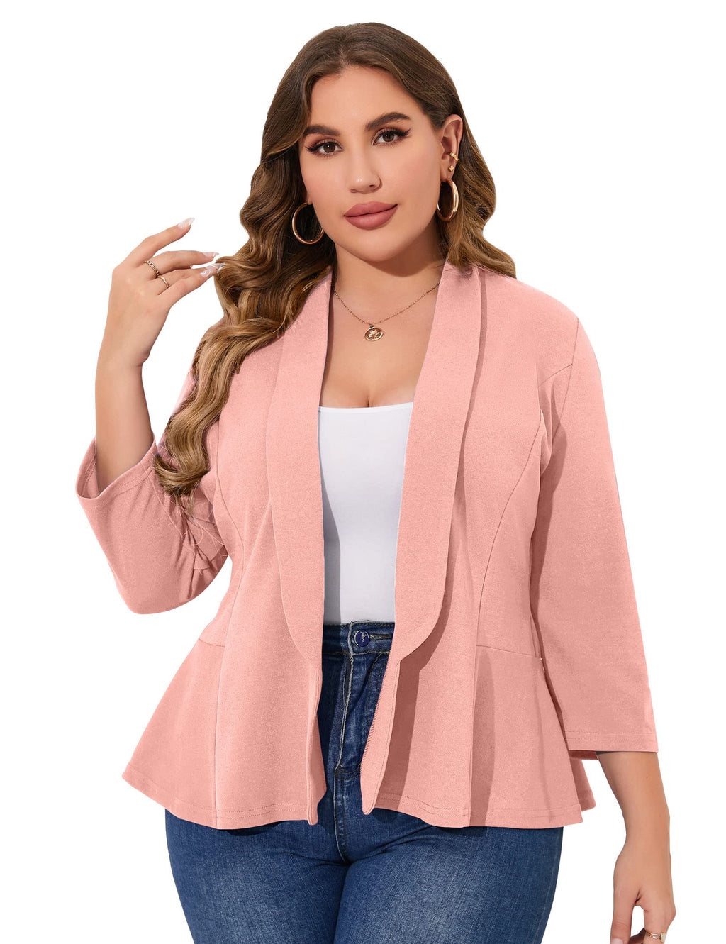 KOJOOIN Women Plus Size Casual Blazer Open Front Long Sleeve Work Office Cardigan Jackets