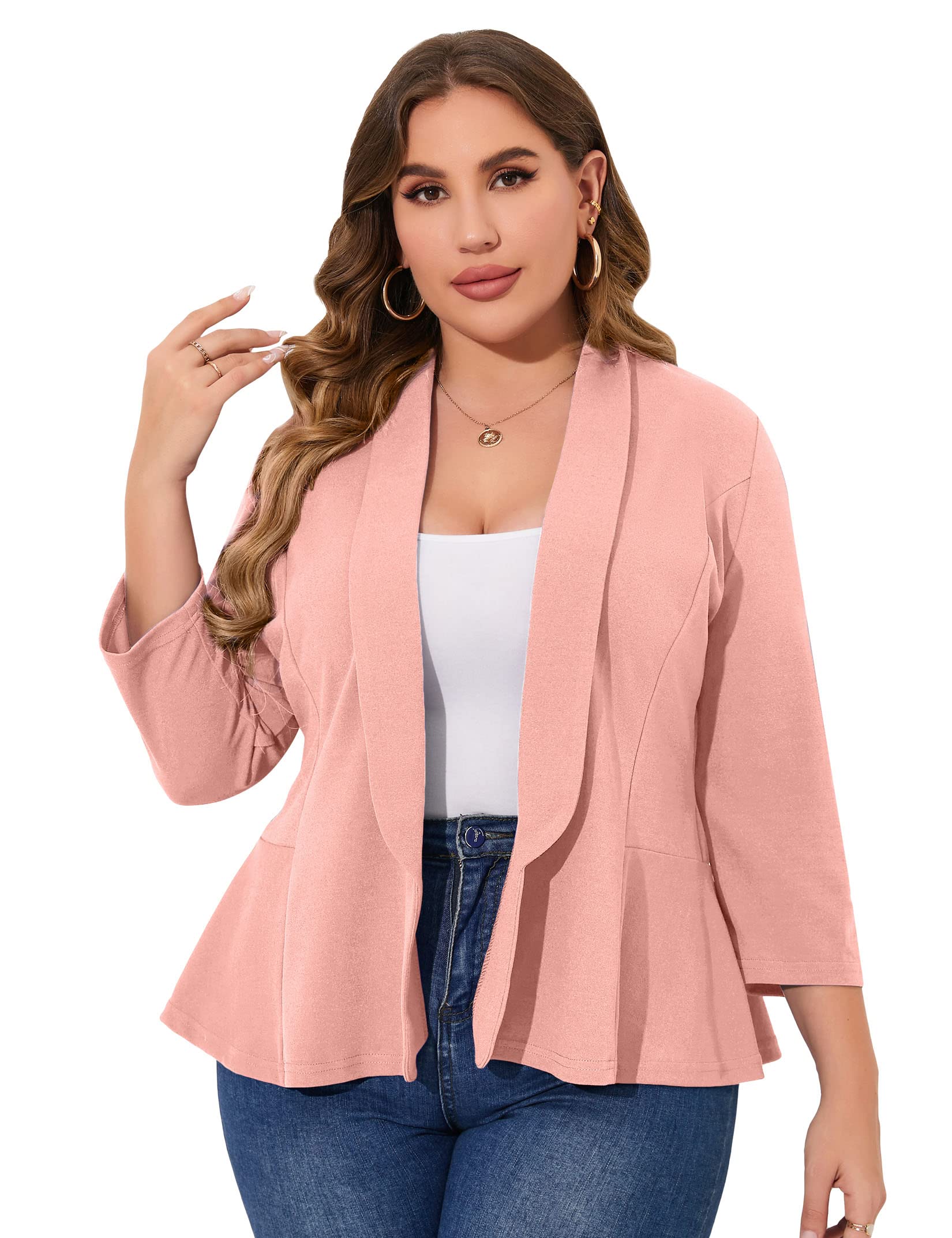 KOJOOIN Women Plus Size Casual Blazer Open Front Long Sleeve Work Office Cardigan Jackets