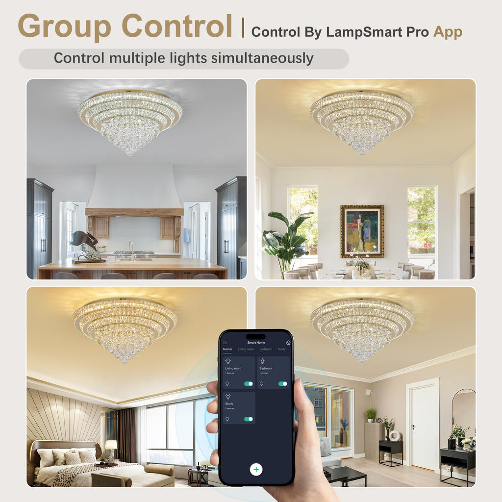COCOSTAR 20" Gold Crystal Chandeliers, Flush Mount Chandelier LED Ceiling Light, Modern Crystal Raindrop Chandeliers for Dining Room, Living Room, Bedroom