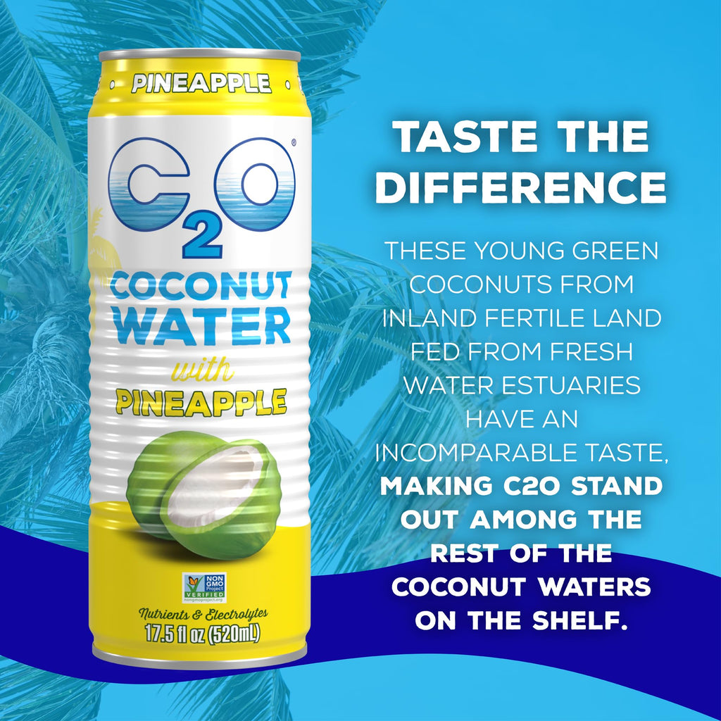 C2O - Coconut Water with Ginger, Lime, & Turmeric (12 Pack) - Made with Fresh Coconut Water - Plant Based - Non GMO - Canned Water - Natural Hydration, Electrolytes, & Potassium - 12 Cans, 17.5 FL OZ