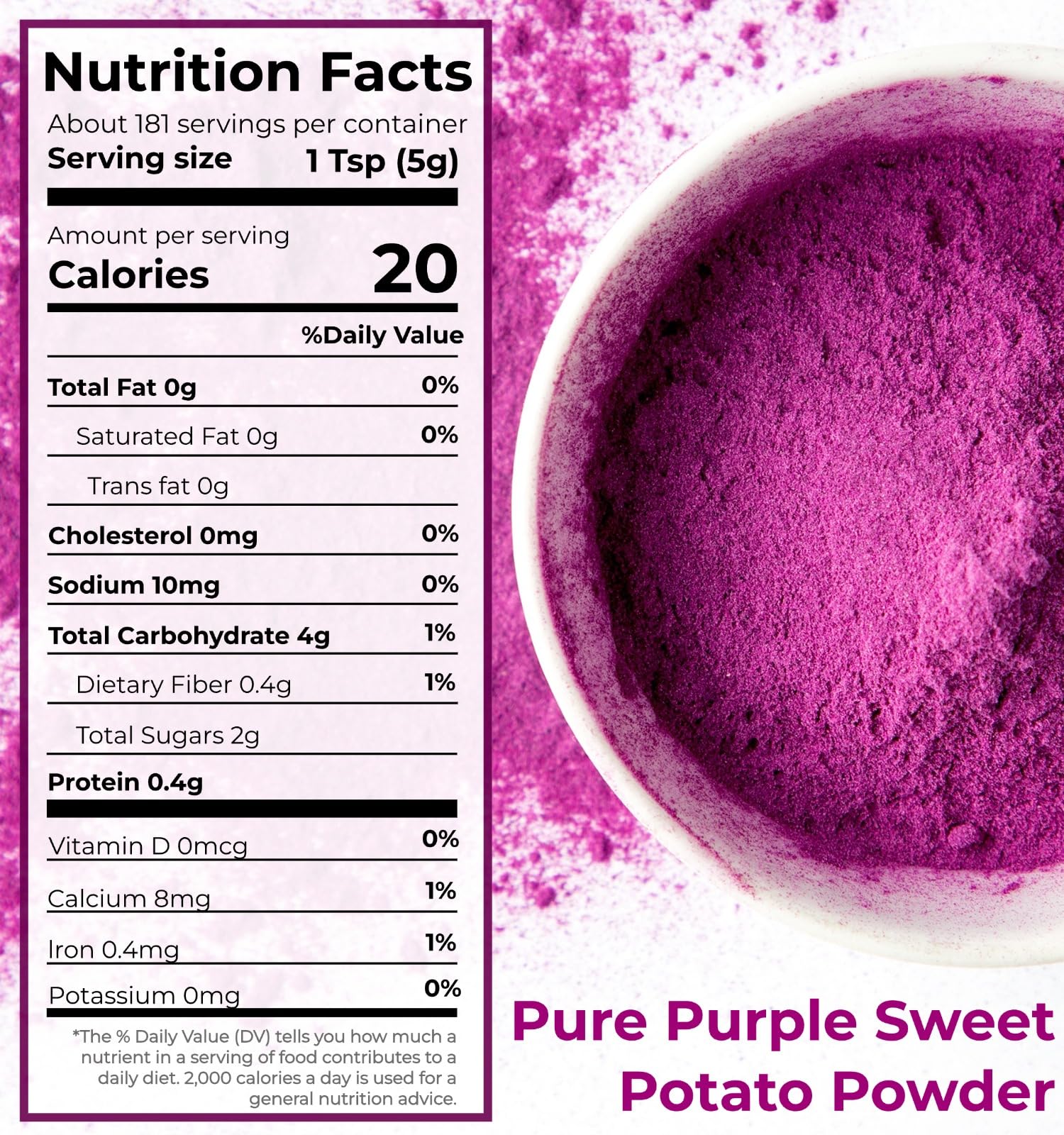 Purple Sweet Potato Powder 11.5oz (326g) - Natural Food Coloring for Baking, Drinks & Smoothies｜Ube/Purple Yam Alternative, Non-GMO, Gluten-Free, Resealable Pack