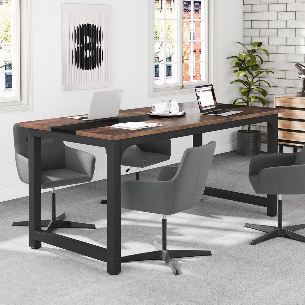 Tribesigns 63” Executive Desk, Large Office Computer Desk with Thicken Frame, Modern Simple Workstation Business Furniture for Home Office, Rustic Brown/Black