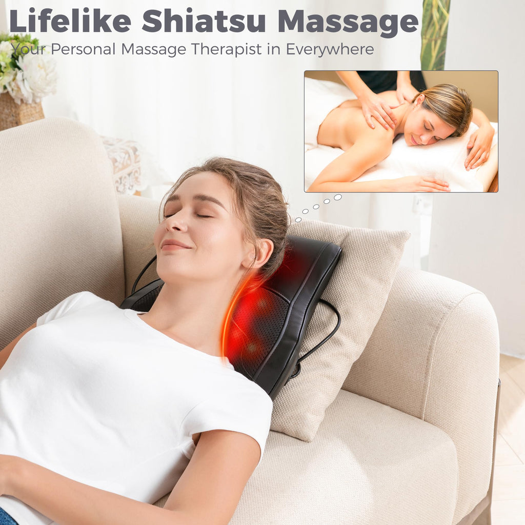 Brelley Neck and Back Massager for Pain Relief Deep Tissue with Heat, Shiatsu Shoulder Massager with Bi-Directional Rotating Head for Neck, Back, Shoulders, and Legs