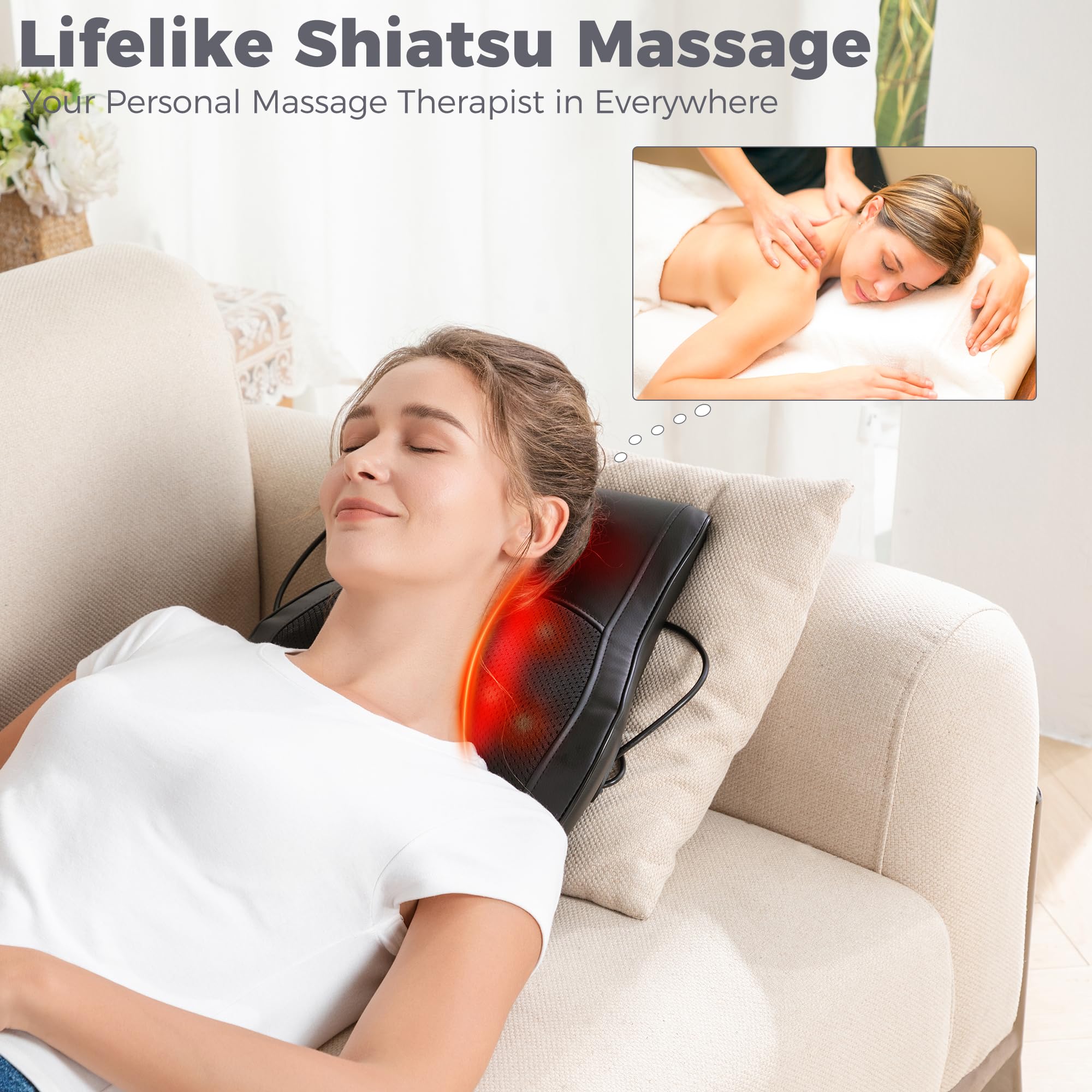 Brelley Neck and Back Massager for Pain Relief Deep Tissue with Heat, Shiatsu Shoulder Massager with Bi-Directional Rotating Head for Neck, Back, Shoulders, and Legs