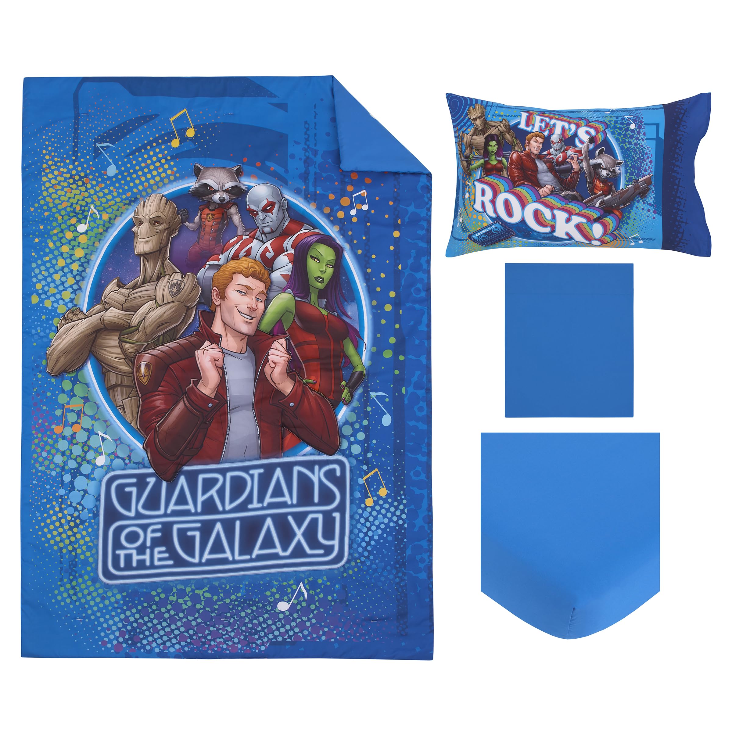 NoJo Marvel The Avengers I Am A Hero Blue, Green, Red, and Yellow 4 Piece Toddler Bed Set - Comforter, Fitted Bottom Sheet, Flat Top Sheet, and Reversible Pillowcase