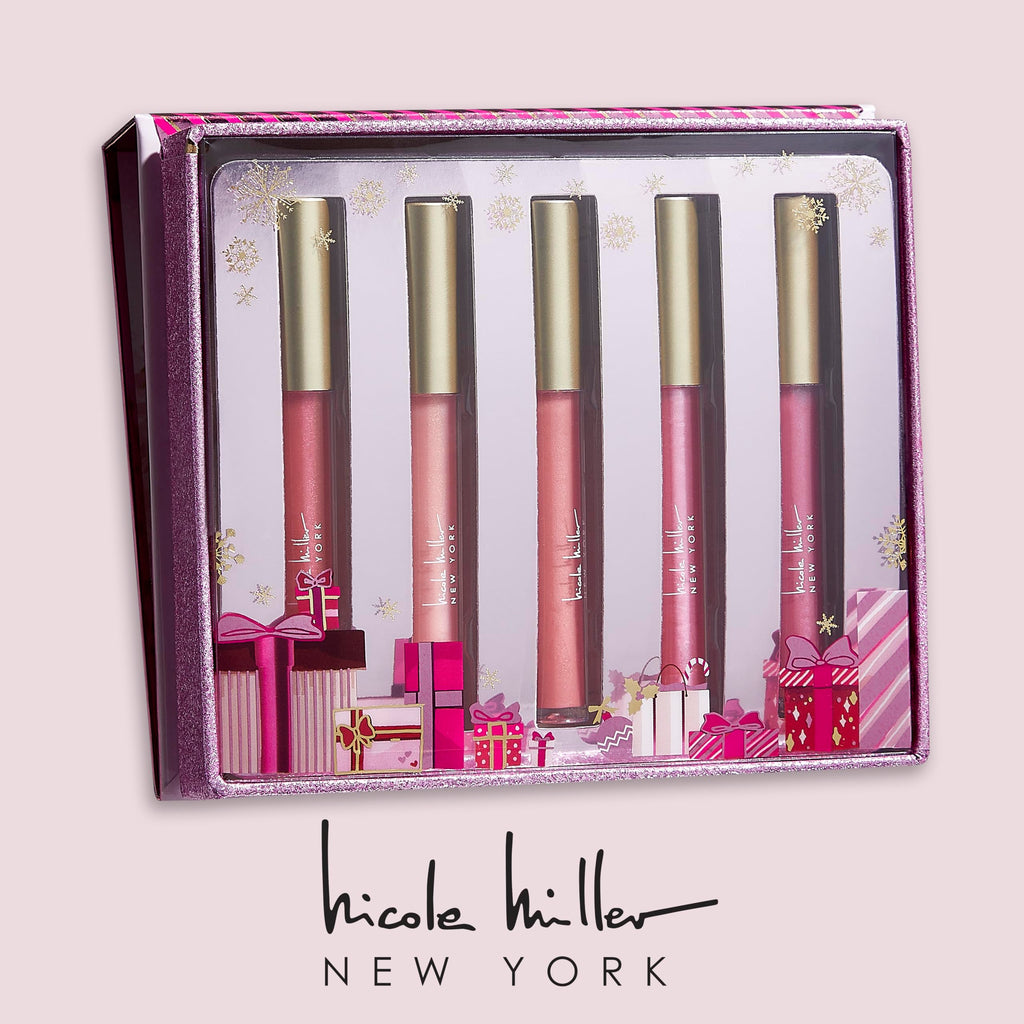 Nicole Miller Lip Gloss Collection Shimmery Glosses for Women and Girls Long Lasting Color Set with Rich Varied Colors, Flowery Pink, 10 Count (Pack of 1)