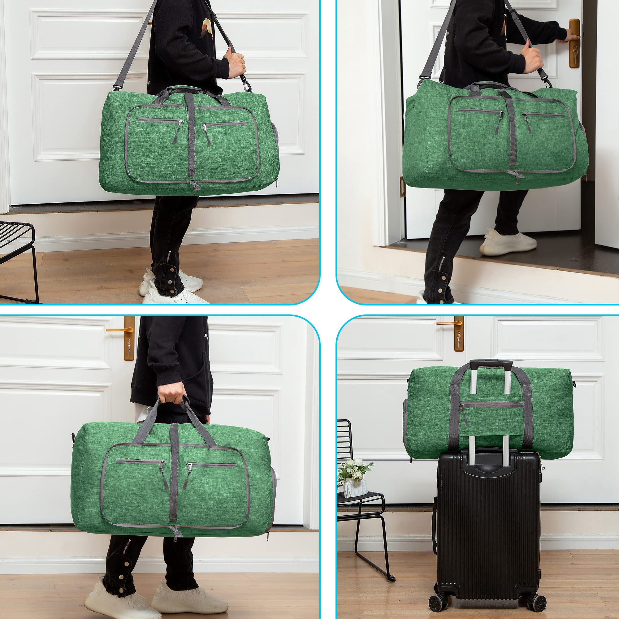 Vomgomfom 65L/85L/115L Foldable Travel Duffle Bag, Lightweight Checked Luggage with Shoe Compartment, Water-Resistant Weekender Overnight Bag for Men & Women