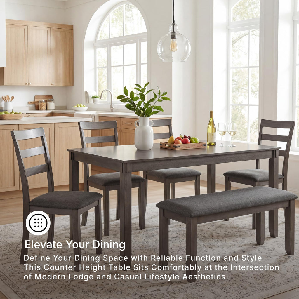 Signature Design by Ashley Bennox 6 Piece Dining Set with Upholstered Bench, Table & 4 Upholstered Chairs, Seats 6, Wood, Brown