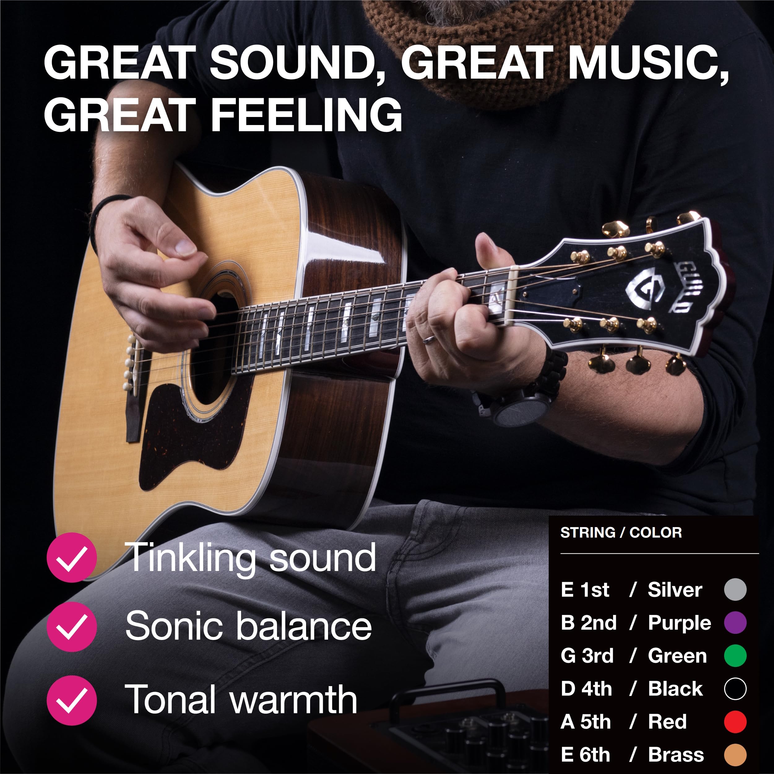 Light Acoustic Guitar Strings 10-47 - Brilliant Sound & Extra E1 String & 3xGuitar Picks - Phosphor Bronze Guitar Strings Acoustic - Acoustic Guitar Strings 6 String Set