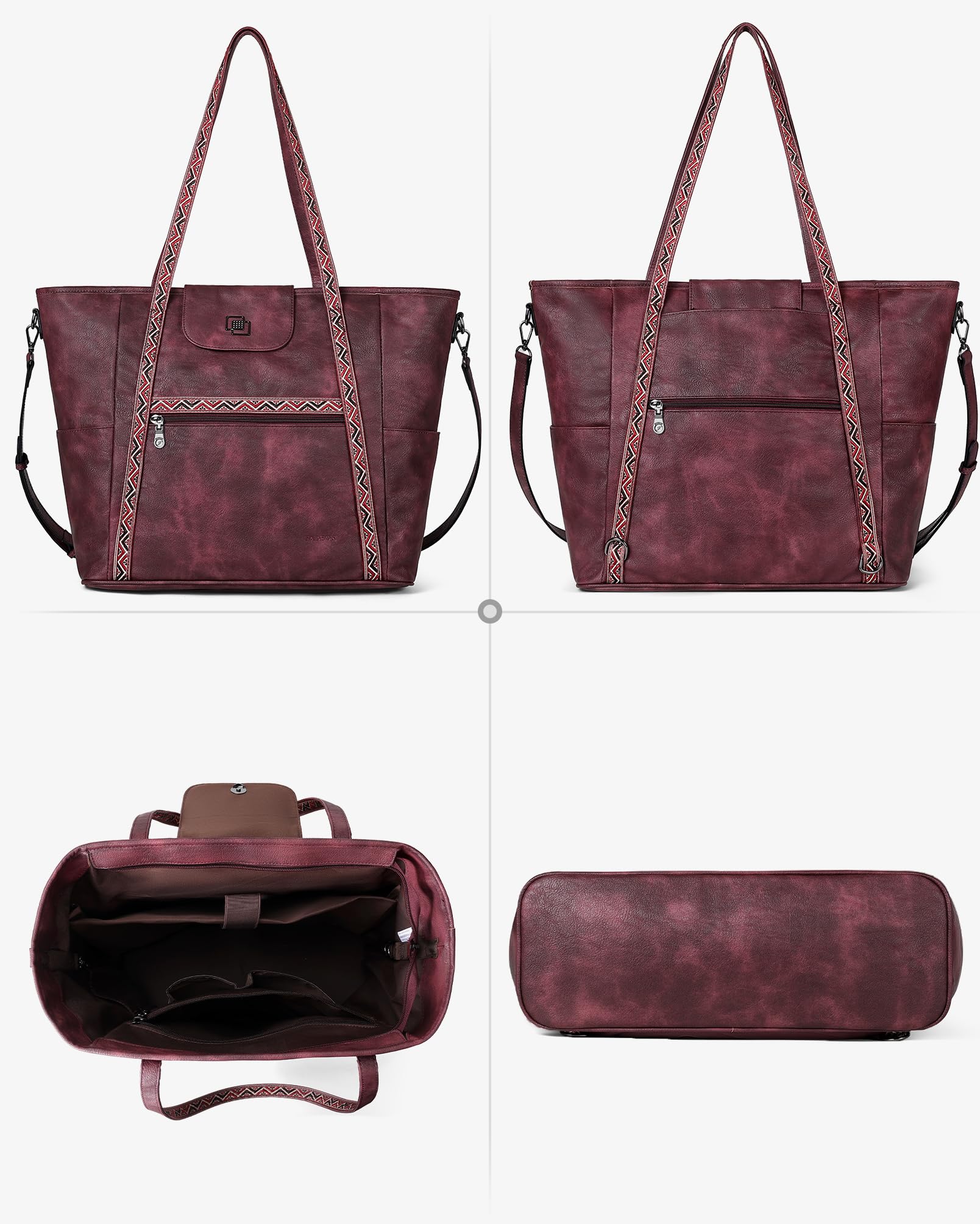 FADEON Large Laptop Tote Bag for Women Designer Leather Laptop Bag Fashion Travel Backpack Purse Shoulder Handbag