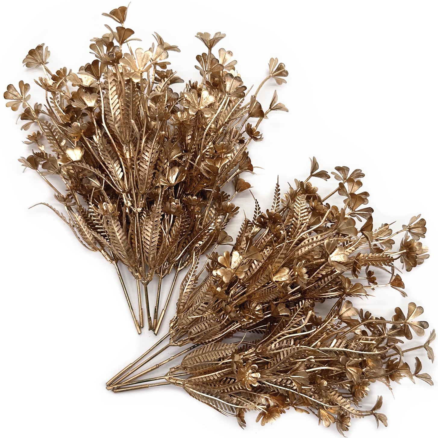 Christmas Decor Artificial Plants, PASYOU Gold Fake Antlers Plastic Grass Shrubs Leaves Indoor Outdoor Home Garden Party Hotel Verandah Wedding Event Faux DIY Decoration - 30 Inch Golden 2 Bunches