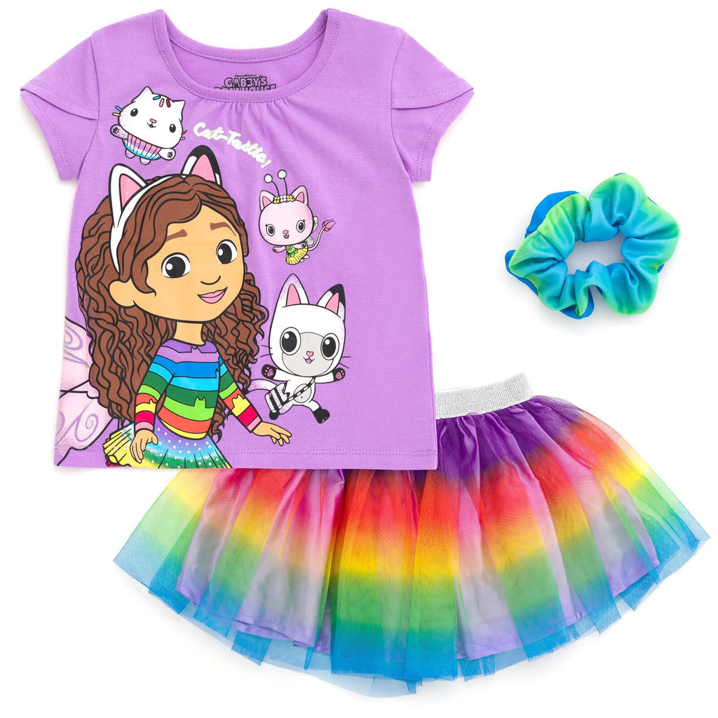 DREAMWORKS GABBY'S DOLLHOUSE Girls' T-Shirt and Tutu Skirt Set with Scrunchie Toddler to Big Kid