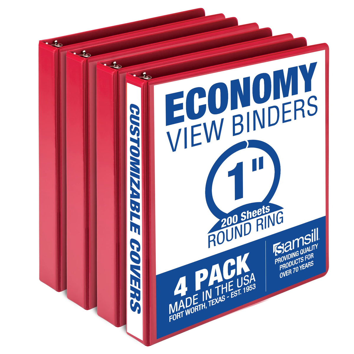 Samsill 1 Inch 3 Ring Binders, Economy Round Ring, Clear View Cover, 200 Sheet Capacity - for School, Home, Office - Blue, 4 Pack