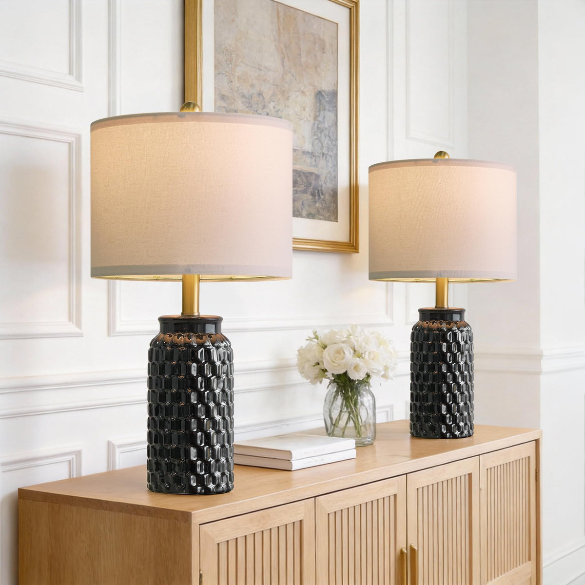 USumkky 20.5" Gold Modern Ceramic Bedside Lamp Set of 2 for Bedroom Decor Farmhouse Table Lamp for Living Room Office Dorm