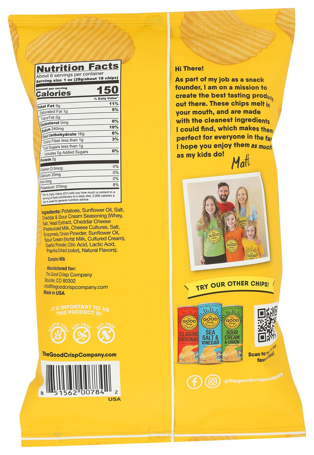 The Good Crisp Company, Chips Potato Crinkle Cut Sour Cream Cheddar, 5.5 Ounce