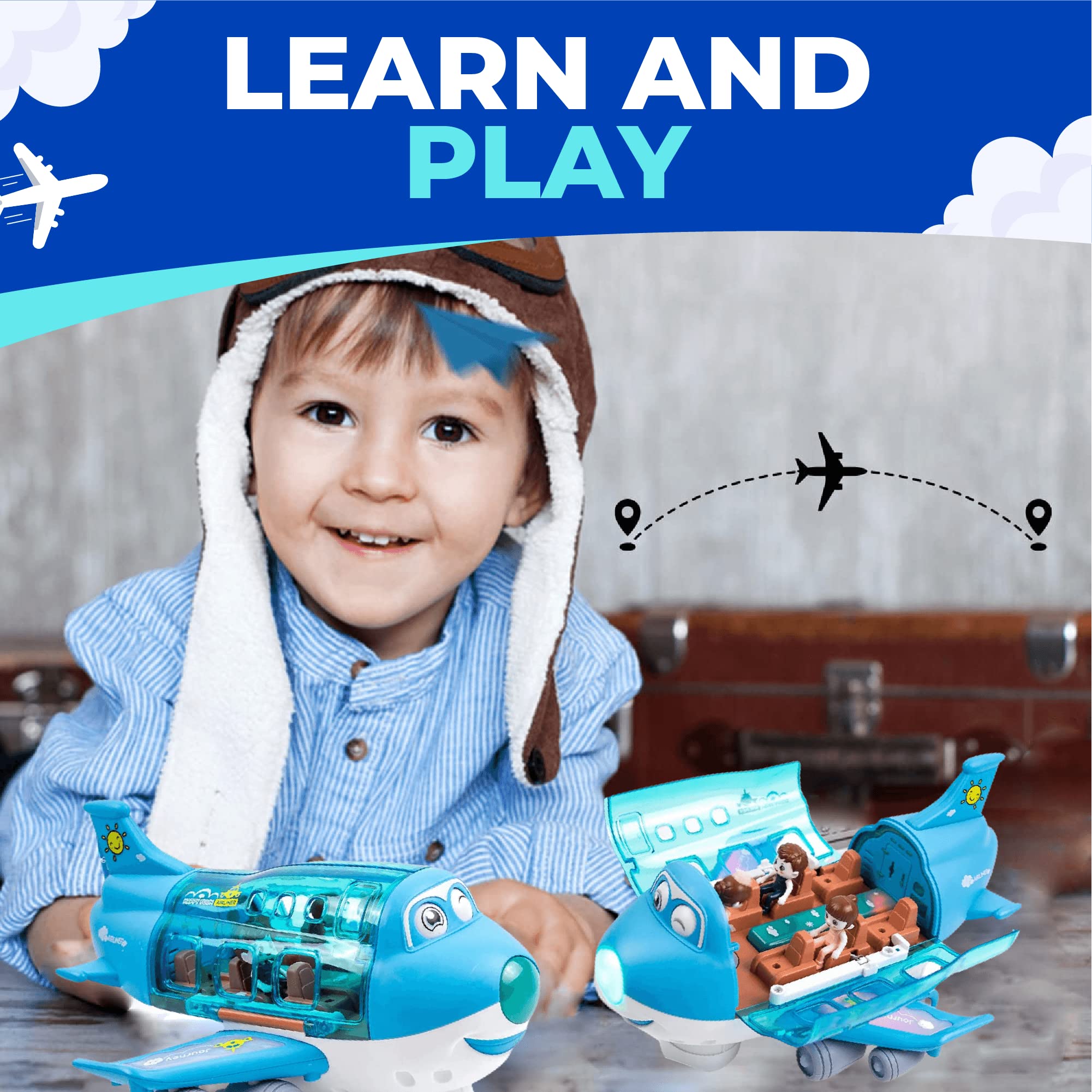Toysery Airbus A380 Toy Airplane for Kids, Large Bump and Go Airplane Toy with LED Lights, Real Sounds & Propeller, Battery Powered Electric Plane Toy for Toddlers Boys & Girls Ages 3-12
