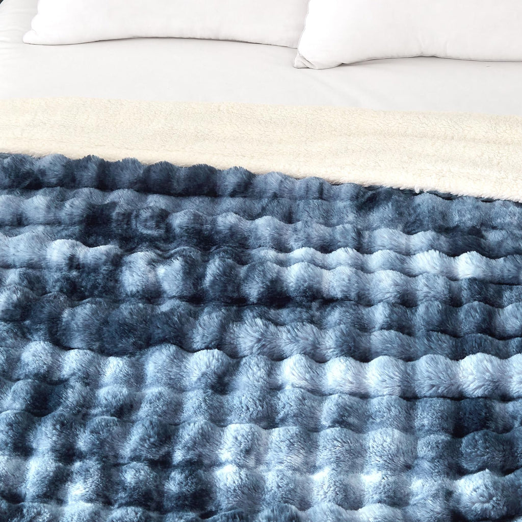 50x60 Inches Ultra-Soft Fuzzy Faux Fur Plush Throw Blanket - Thick, Warm Sherpa for Couch, Sofa, Bedroom, Camping - Decorative Blanket for Cozy Warmth, Bubble Grey