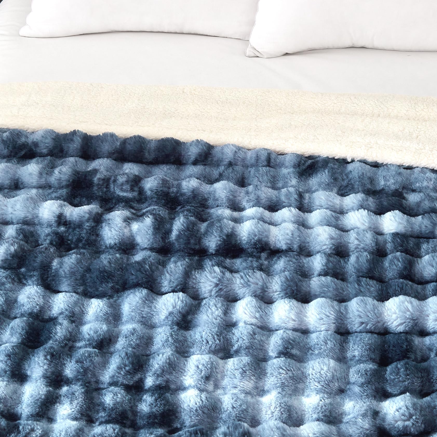 50x60 Inches Ultra-Soft Fuzzy Faux Fur Plush Throw Blanket - Thick, Warm Sherpa for Couch, Sofa, Bedroom, Camping - Decorative Blanket for Cozy Warmth, Bubble Grey