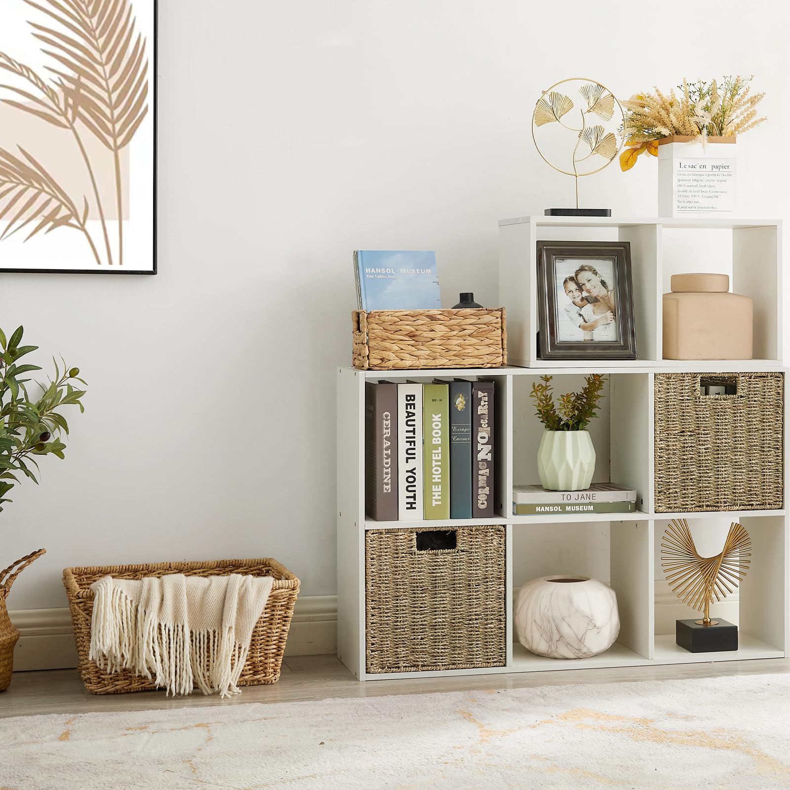 Vagusicc Wicker Storage Basket, Set of 2 Seagrass Storage Baskets, Foldable Wicker Basket 9 Inch Square Cube Storage Bins Storage Baskets for Organizing Shelf Baskets, 9''x9''x9''