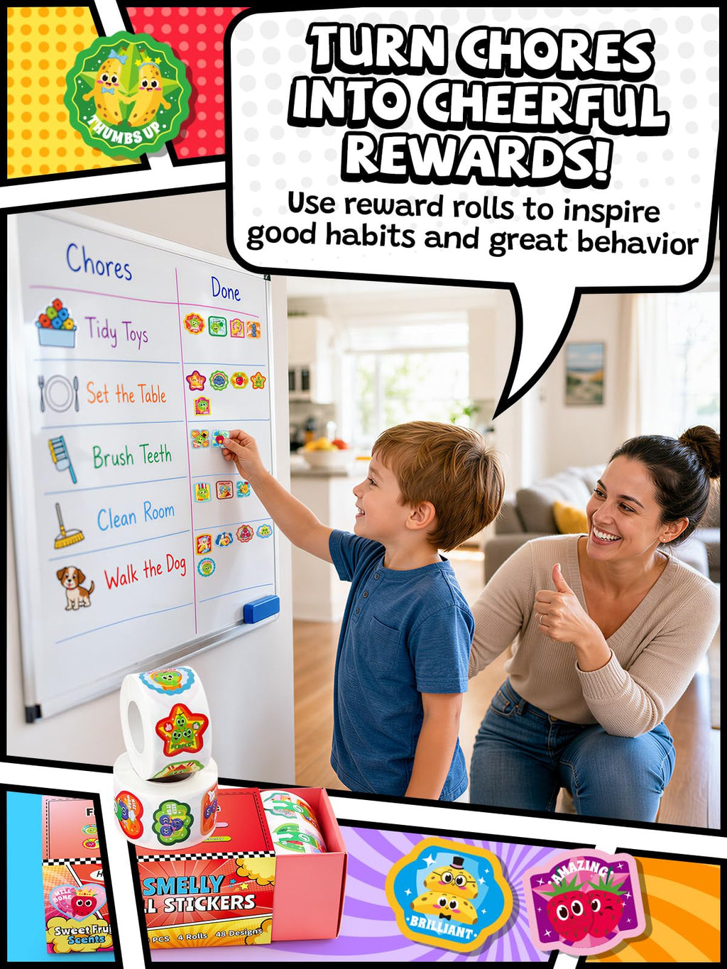 HORIECHALY 3 Rolls Scratch and Sniff Stickers for Kids, 600PCS Smelly Scented Stickers, Kid's Reward Sticker, Classroom Teacher Must Haves, School Supplies Incentives Christmas Children‘s Gift-1.57''