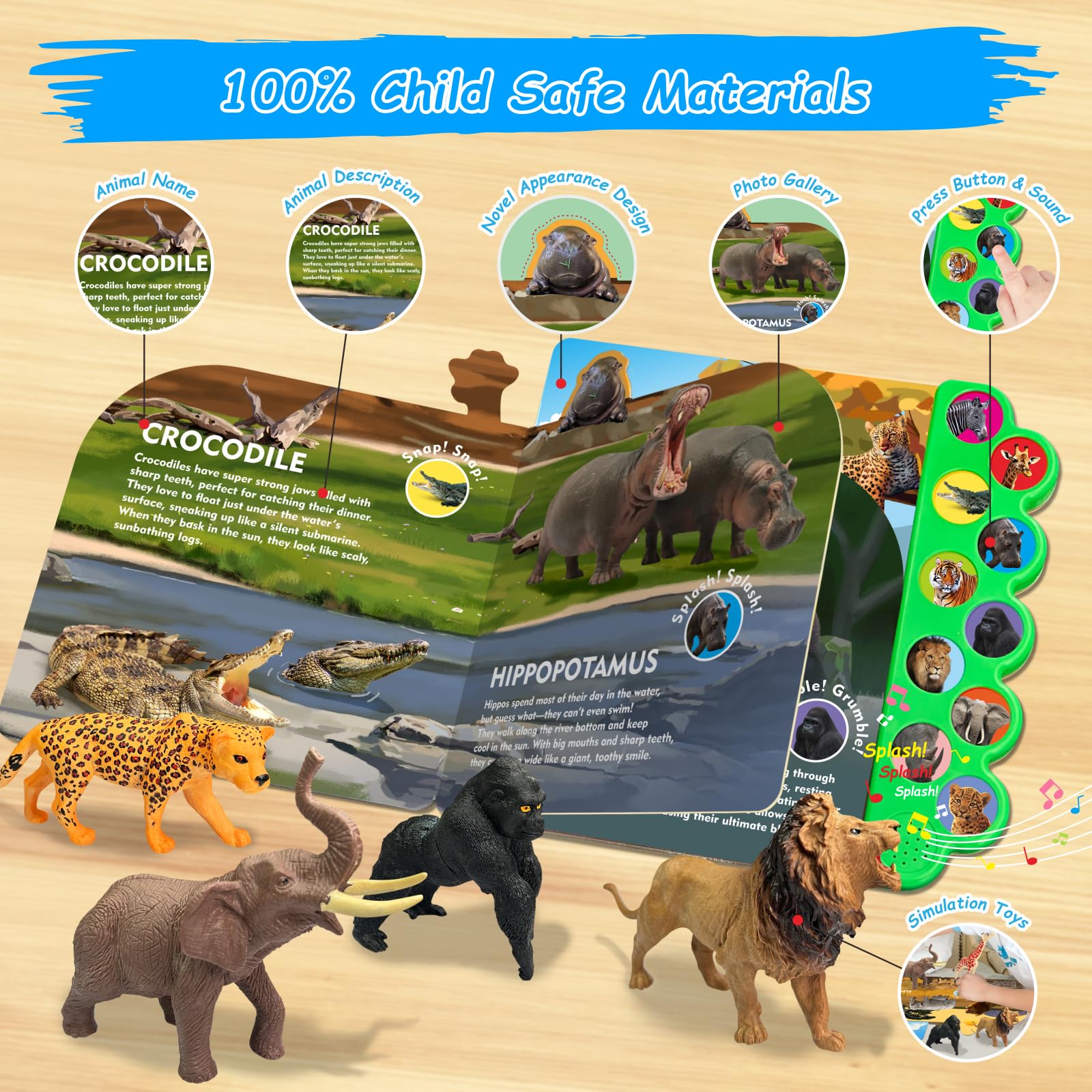 iGRATENS Dinosaur Toys with Sound Books, 10PCS Dino Toy for Toddlers & Animal Sounds Book with 10 Buttons, Realistic Plastic Animal Figures, Dinosaur Toys for Kids 3-5, Dinosaurs Lover Gifts for Kids