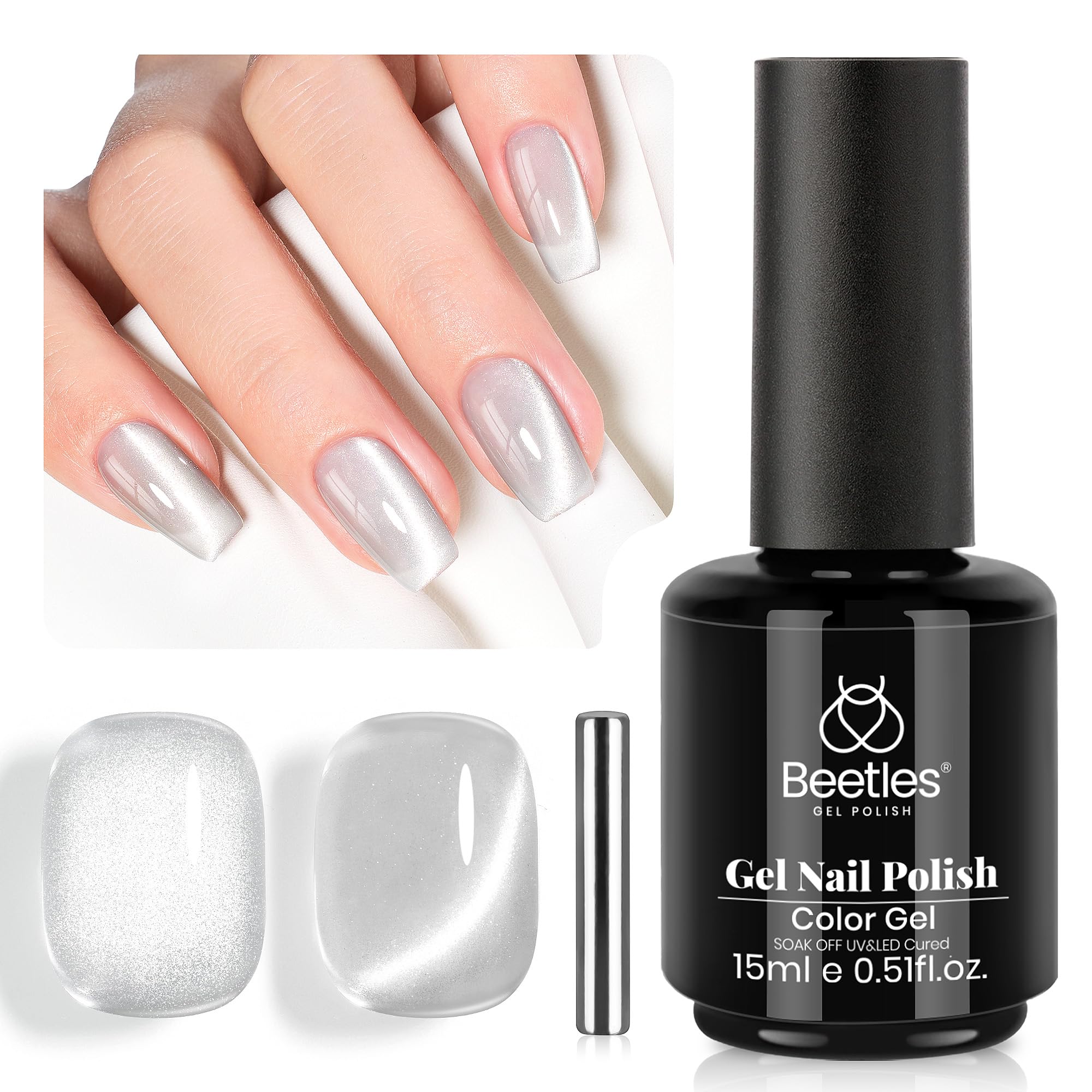 Beetles Star Cascade Silver Cat Eye Gel Nail Polish - 15ML Christmas Silver Glitter Cat Eye Gel Polish with Magnet Soak Off UV Velvet Nail Polish Salon DIY Manicure Winter Gift for Women