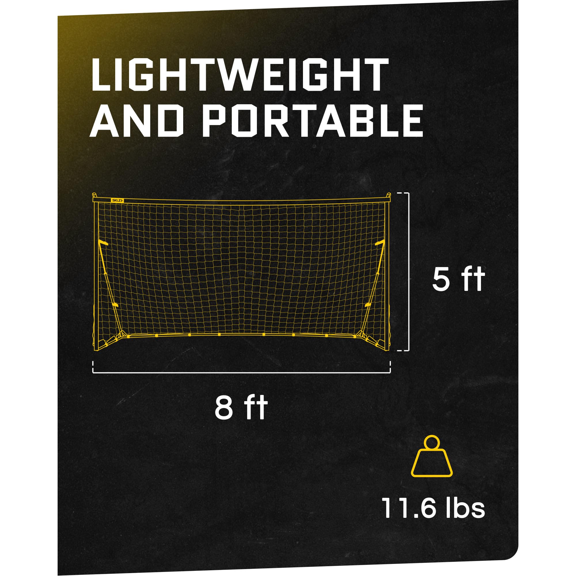 SKLZ Quickster Soccer Goal - Portable Goal for Backyard & Field - Durable Tension-Tite Frame & Heavy Gauge 2-Ply Net - Adjustable Click-Lock Poles, Metal Stakes - Carrying Case with Handle