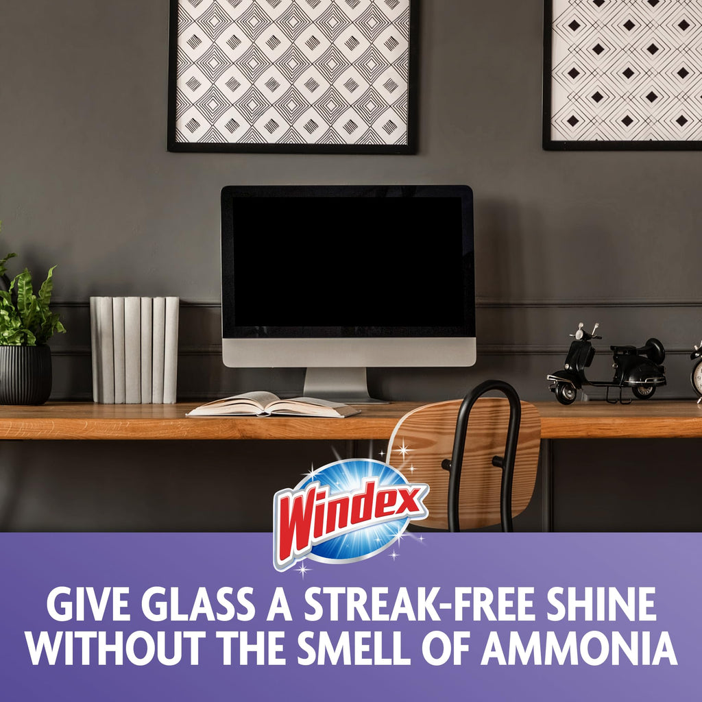 Windex Wipes Glass Cleaning Ammonia Free, Pre-Moistened Wipes for Cleaning All Glass Surfaces, Crystal Rain Fresh Scent, 25 Count