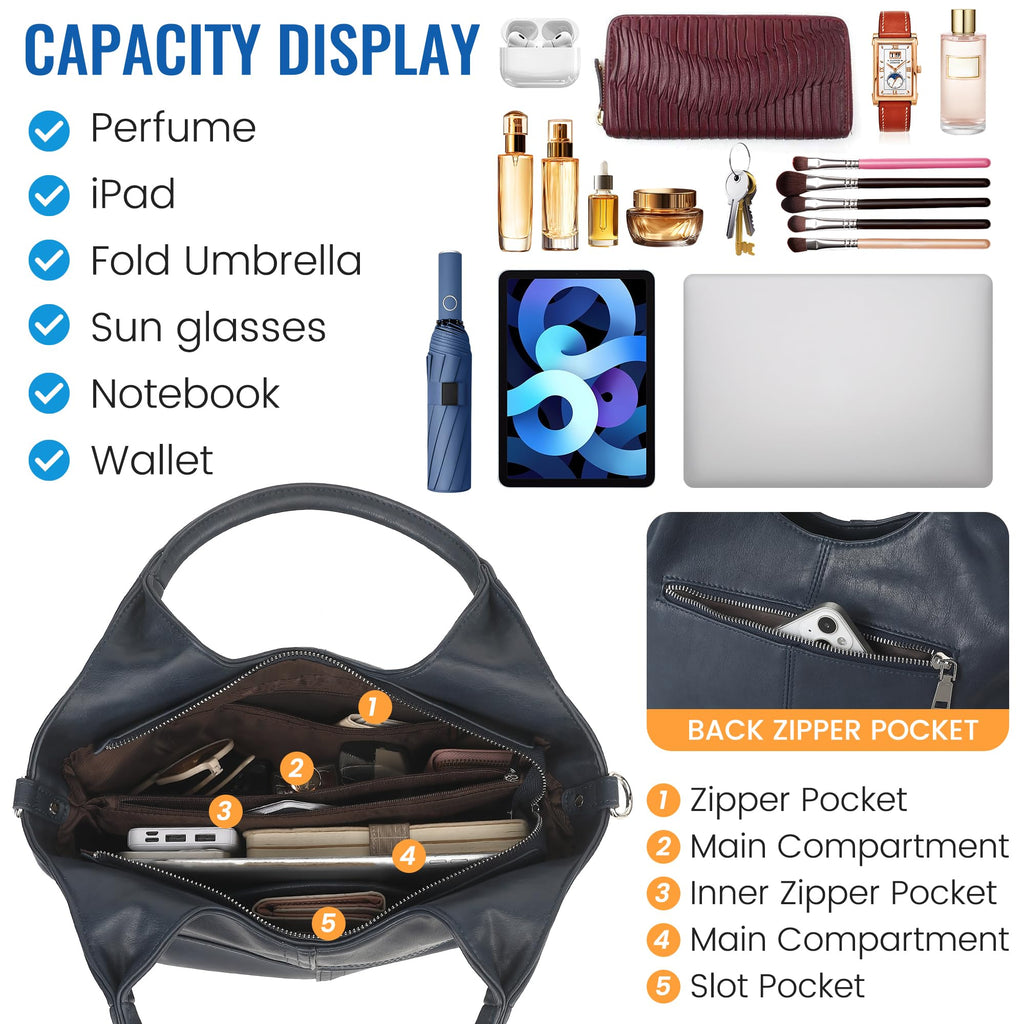 KOGTLA Medium Vegan Leather Purses for Women with Detachable Satchel Strap, Ladies Handbags, Tote Hobo Bags with Two-Handle