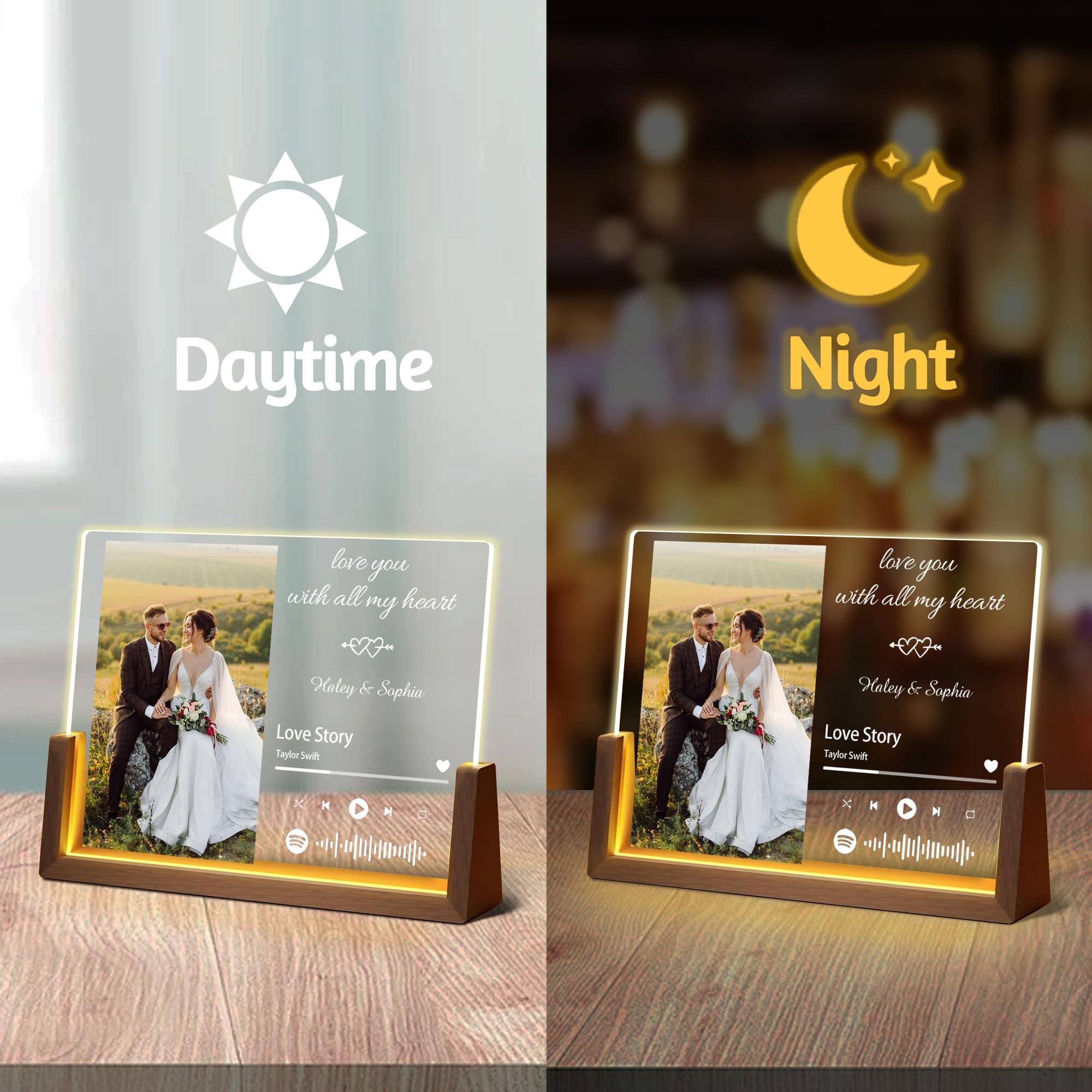 Personalized Fathers Day Birthday Gifts For Daddy Dad From Daughter Son Wife, Custom Acrylic Plaque Light Up Picture Frame, Customized Dad Gifts For Husband Men Papa Fathers Day Christmas