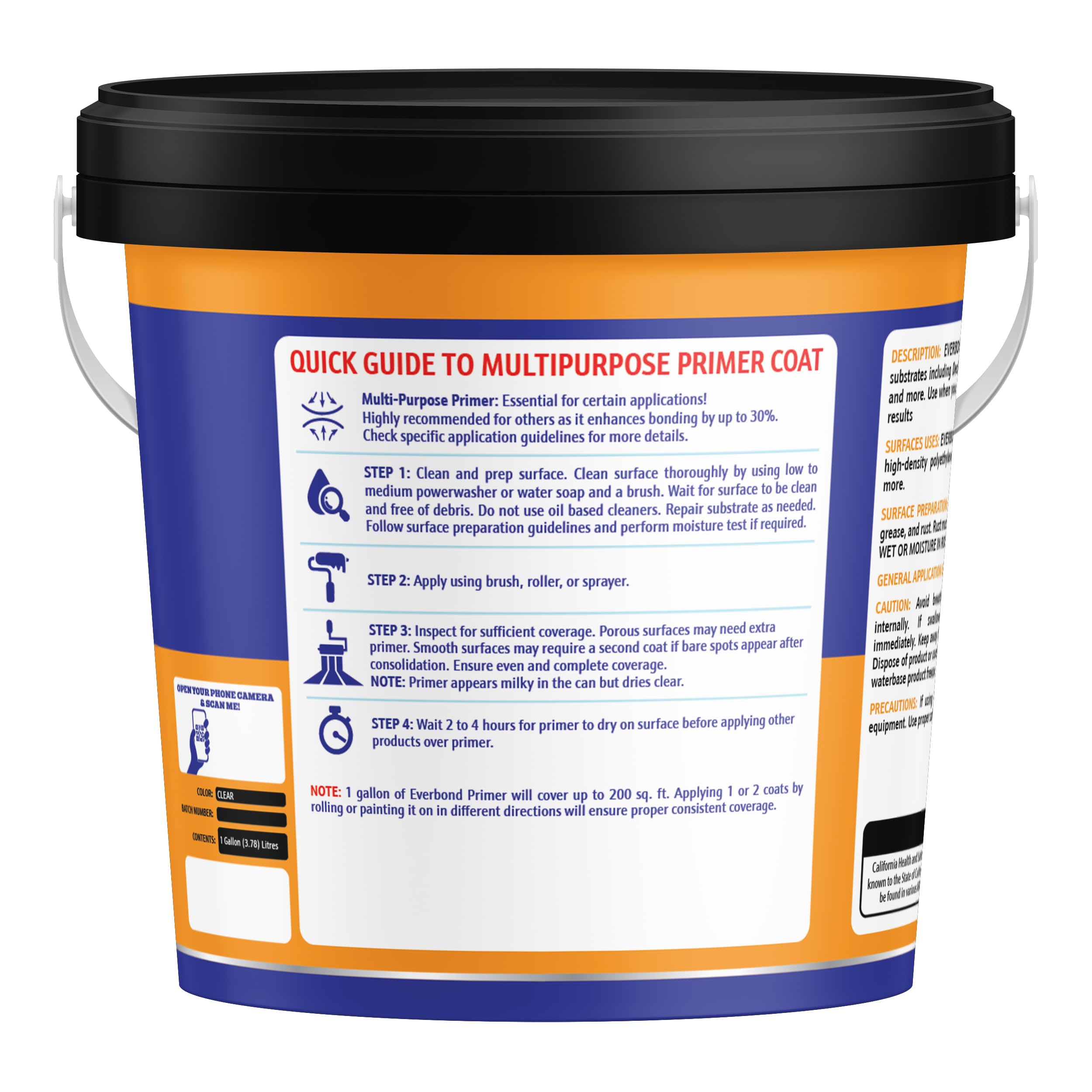 EverBond Multipurpose Primer - Primer for Roof Coatings - Use on EPDM Rubber, Wood, Fiberglass, Concrete, and Metal Surfaces - Easy to Apply on RVs, Campers, and Trailers - 1 Gallon
