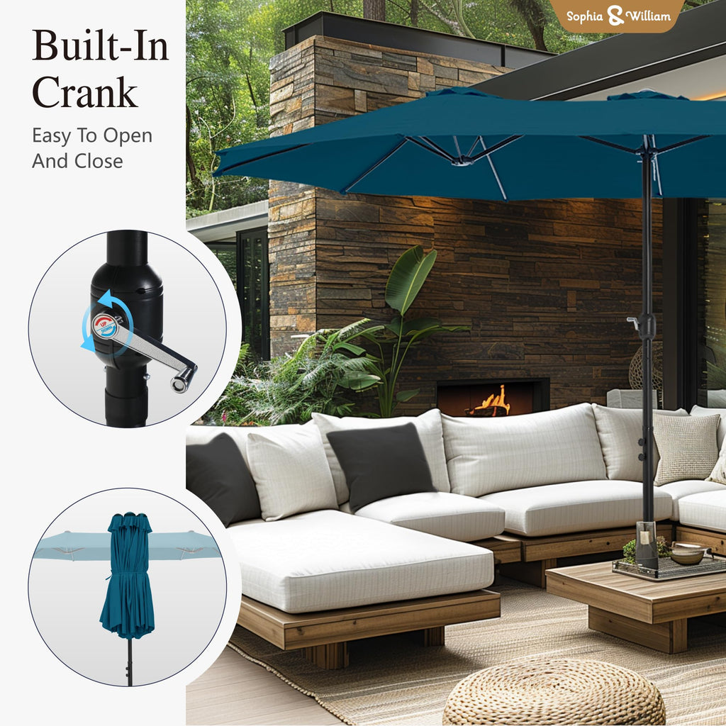 Sophia & William 15 ft Extra Large Patio Umbrella with Base Included, Rectangular Outdoor Umbrella Heavy Duty, Market Umbrella Double-sided Fade Resistant for Pool Garden Backyard, Beige