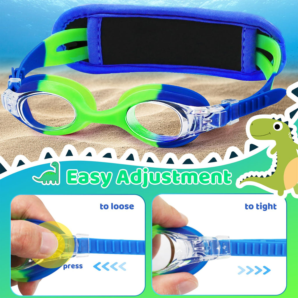 Vvinca Kids Swim Goggles with Fabric Strap No Tangle Pain-Free, Anti-Fog Swimming Pool Goggle No Leak for Toddlers Girls Boys