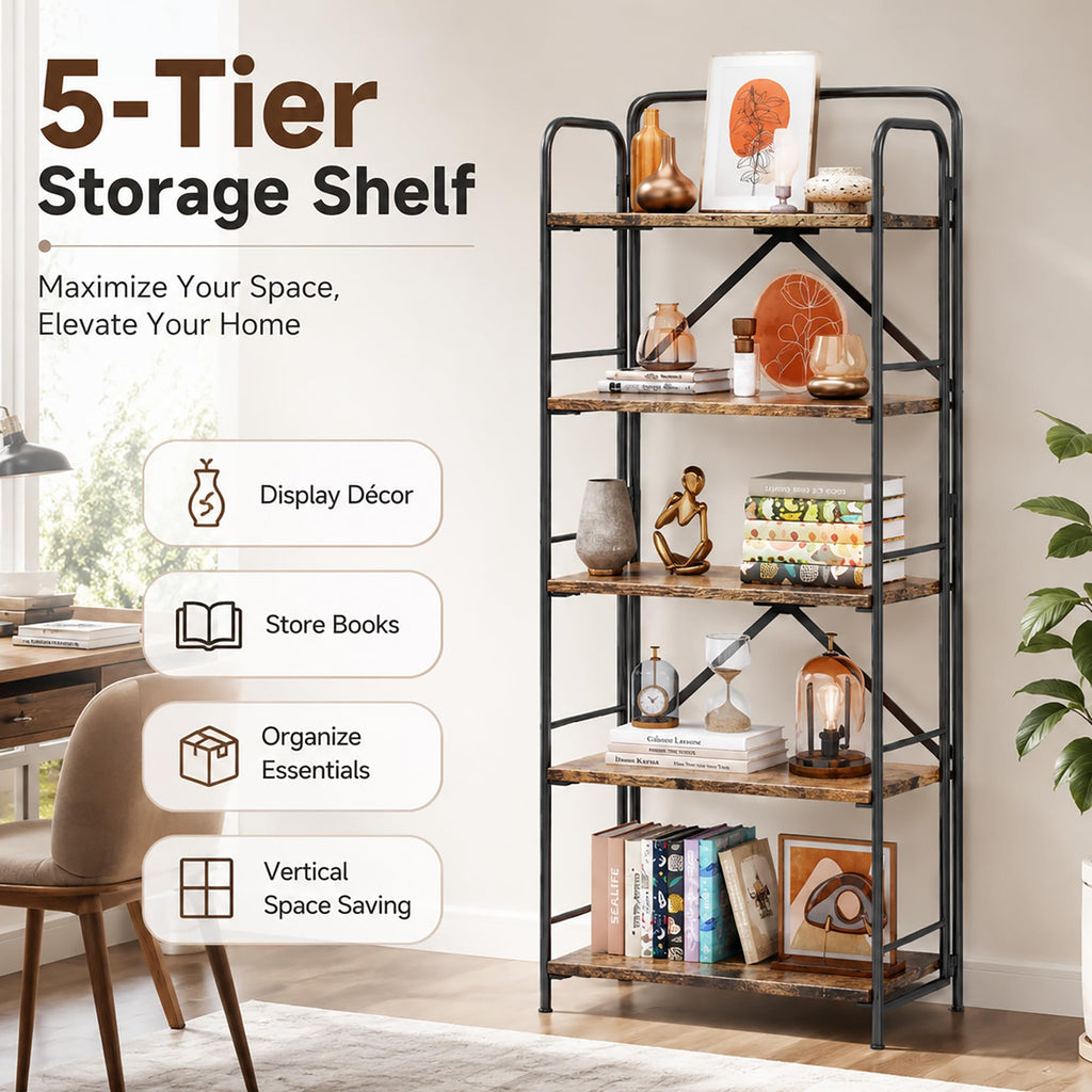 4NM No Assembly Folding Bookshelf, 3 Tiers Collapsible Book Shelves Open Industrial Foldable Storage Bookcase Shelf for Bedroom, Living Room, Home Office - Natural and White