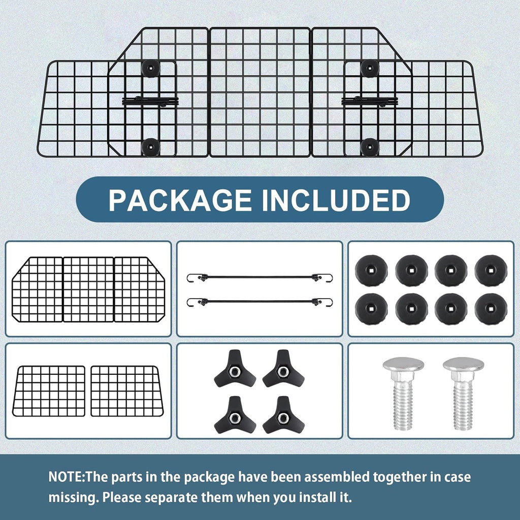 FEED GARDEN Dog Car Barrier for SUVs, Adjustable Universal-Fit Heavy-Duty Wire Mesh Pet Divider for Vehicles, Trucks, Vans, Car Accessories Safety Travel, Triple Folding (36.6"-60.6")