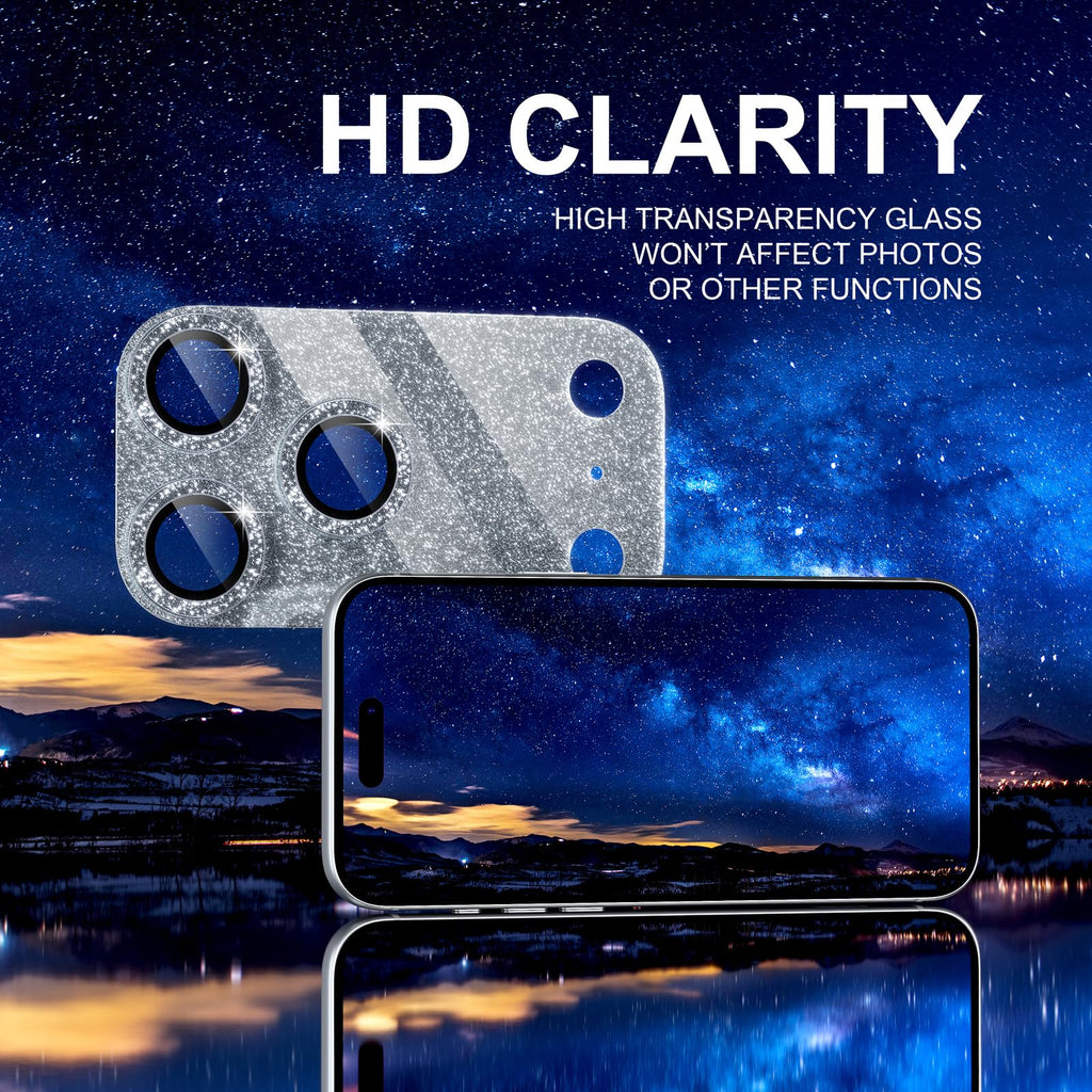 Choiche Compatible for iPhone 16 Pro/iPhone 16 Pro Max Camera Lens Protector, Bling Camera Cover with 9H Tempered Glass Lens Screen Protector Metal Ring Decoration Accessories(Black)