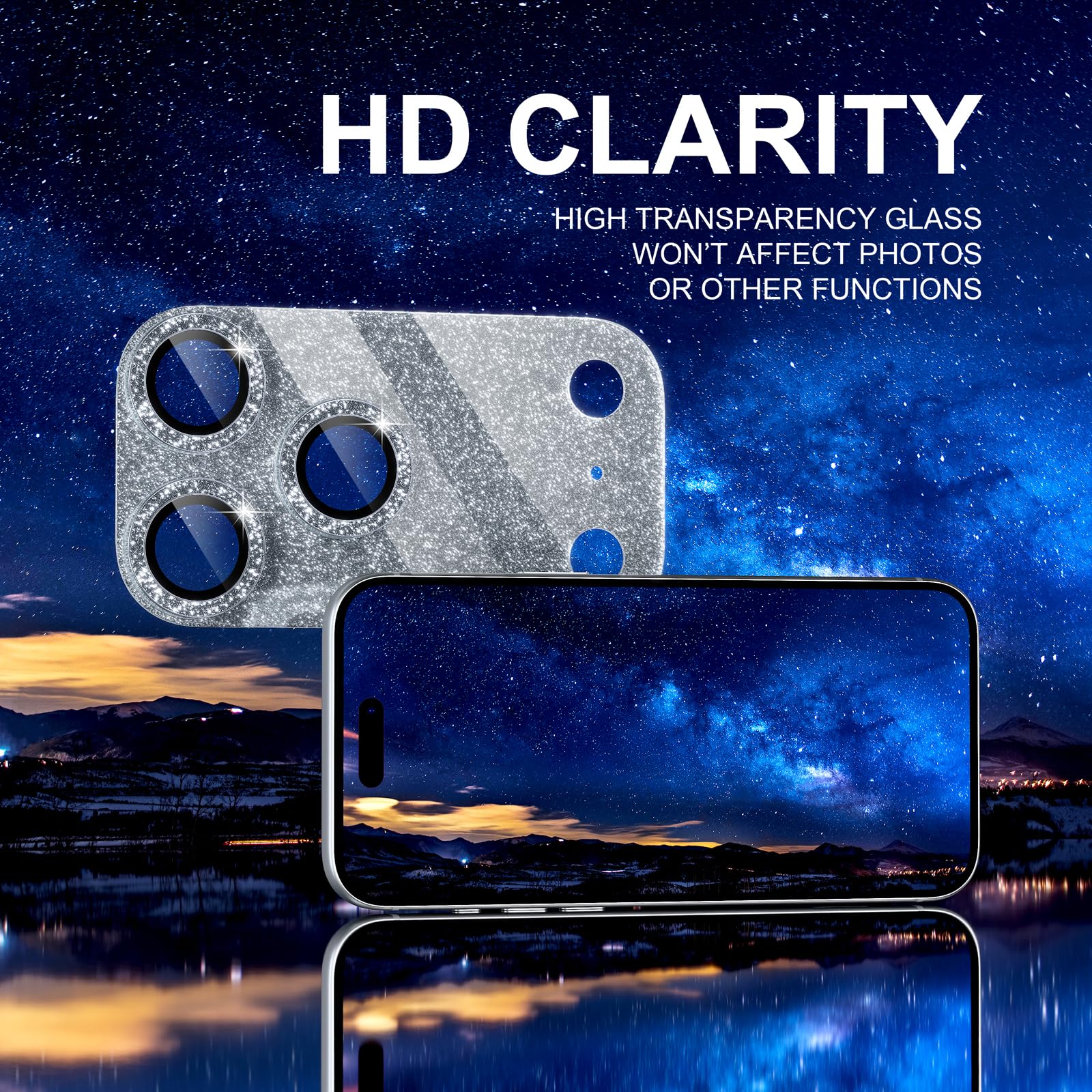 Choiche Compatible for iPhone 16 Pro/iPhone 16 Pro Max Camera Lens Protector, Bling Camera Cover with 9H Tempered Glass Lens Screen Protector Metal Ring Decoration Accessories(Black)