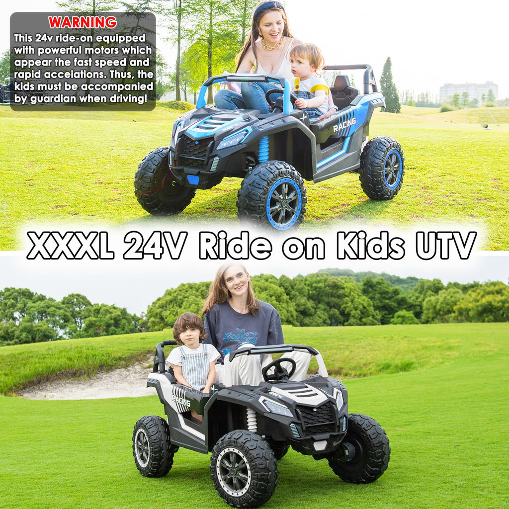 NEWQIDA XXXL 24V Ride On Toys for Big Kids UTV 2 Seater Electric Car w/Remote Control, 4WD Off-Road Side by Side, Max 220lbs, 24.8" Spacious Seat, EVA Tires, Up to 5.6 MPH, Rear Shock Absorbor, Black