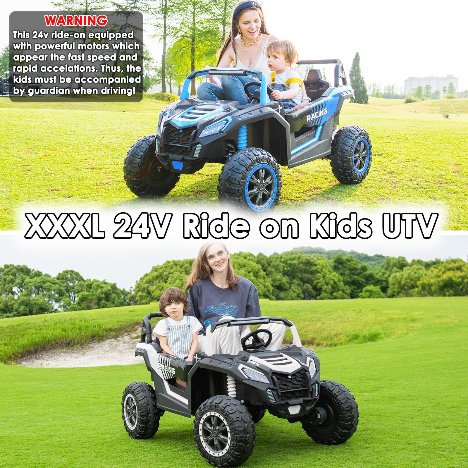 NEWQIDA XXXL 24V Ride On Toys for Big Kids UTV 2 Seater Electric Car w/Remote Control, 4WD Off-Road Side by Side, Max 220lbs, 24.8" Spacious Seat, EVA Tires, Up to 5.6 MPH, Rear Shock Absorbor, Black