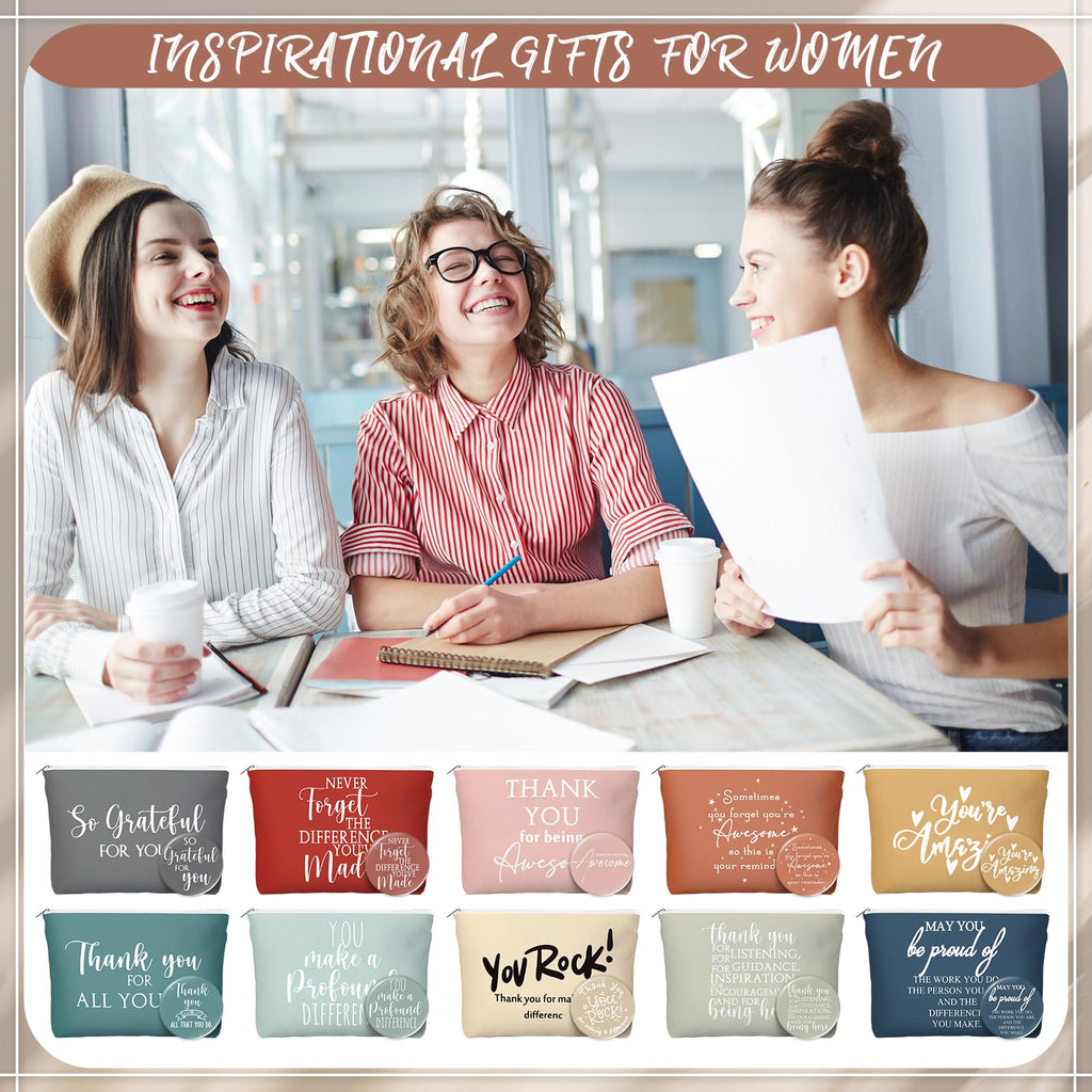 Vercraft 20 Pcs Employee Appreciation Gift for Women Inspirational Canvas Makeup Bag Portable Compact Mirror Bulk Cosmetic Bag Thank You Party Favor for Women Coworker Nurse (Bohemian,Boho)