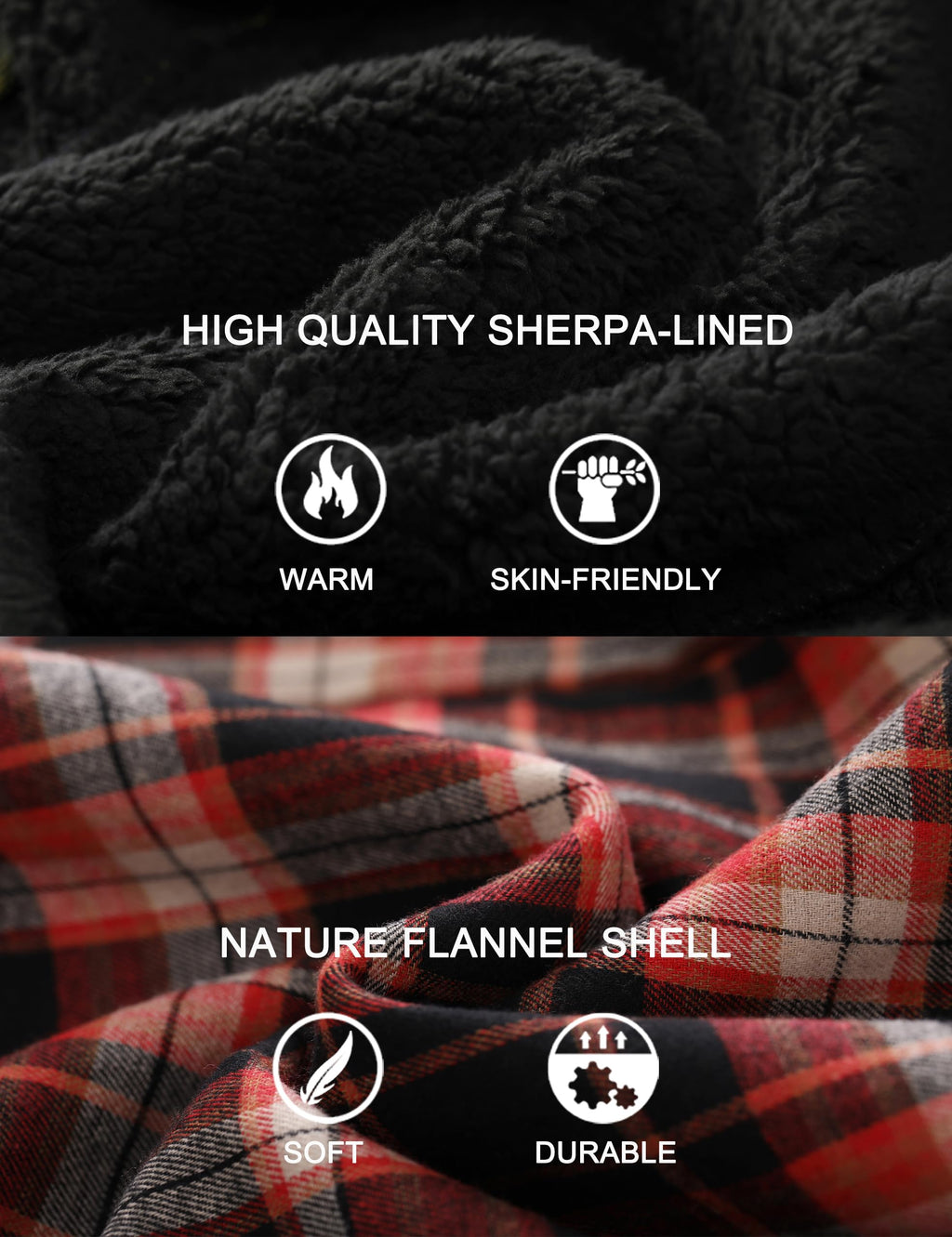 Men's Flannel Plaid Hooded Jackets Full Zip Sherpa Fleece Lined Hoodies Fashion Warm Coat