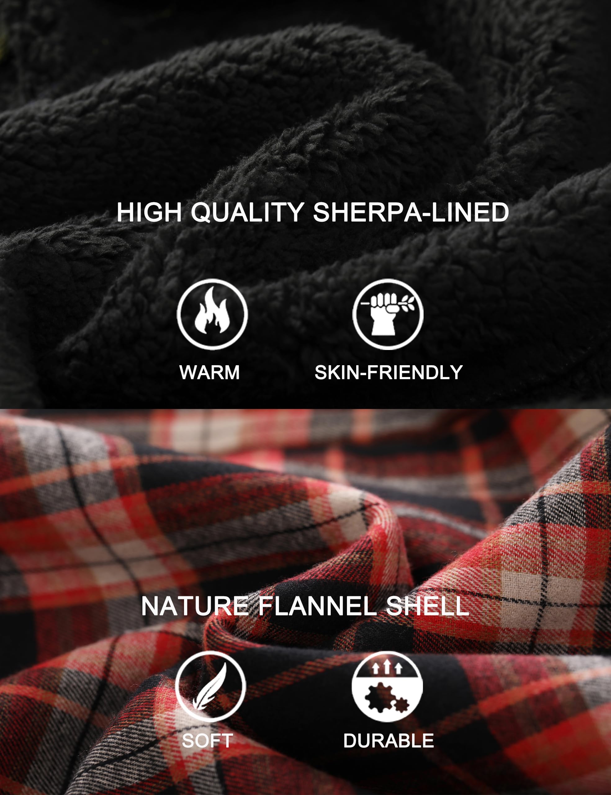 Men's Flannel Plaid Hooded Jackets Full Zip Sherpa Fleece Lined Hoodies Fashion Warm Coat