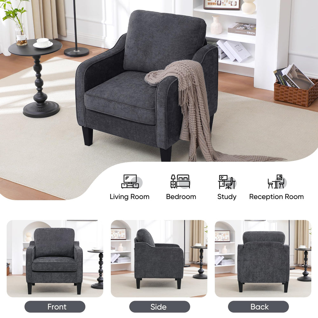 Accent Chair for Living Room, Mid Century Modern Reading Chair for Bedroom, Upholstered Armchair with Side Pockets, Comfy Single Sofa Side Chair for Office, Apartment, Small Room, Beige