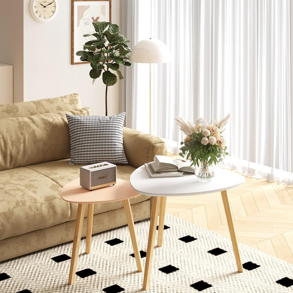 BAMEOS Monstera Leaf Nesting Tables Set of 2, Small Side Tables f Set with Leaf Vein Pattern, Modern Wooden CoffeeTables for Living Room Bedroom Apartment Balcony Yard