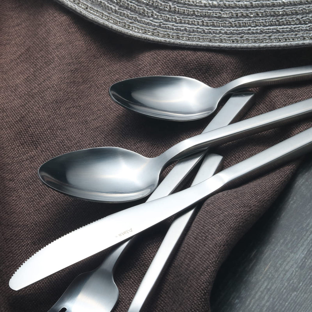 Alata Cube Black 20-Piece Forged Silverware Set Stainless Steel Flatware Set,Service for 4,Matte Satin Polished Cutlery Set,Dishwasher Safe